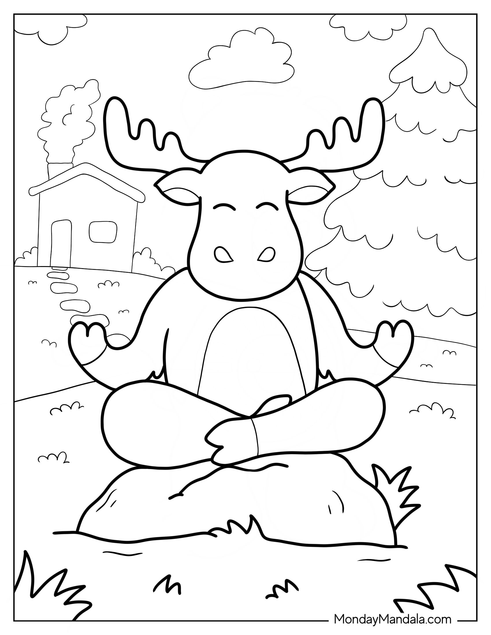 Moose Coloring Page Meditating On Rock