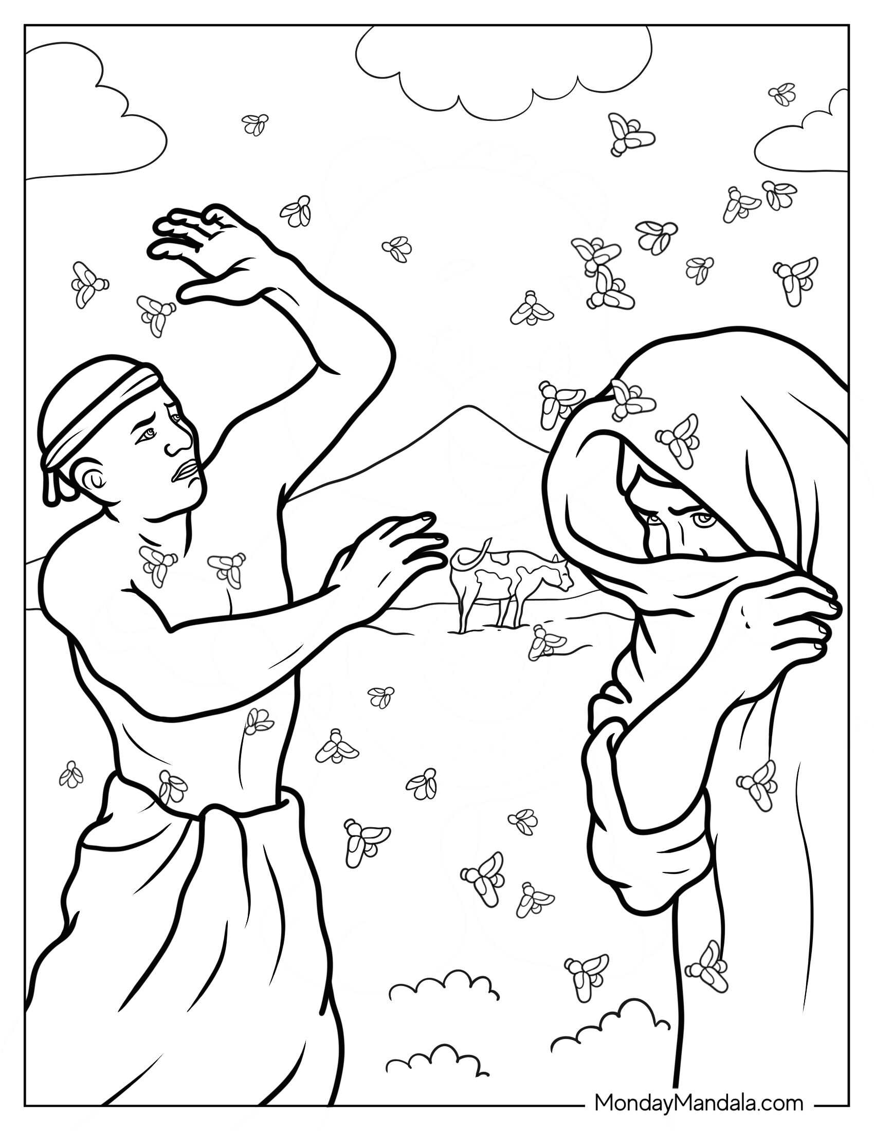 Moses Coloring Page Bringing Plague Of Gnats In Egypt