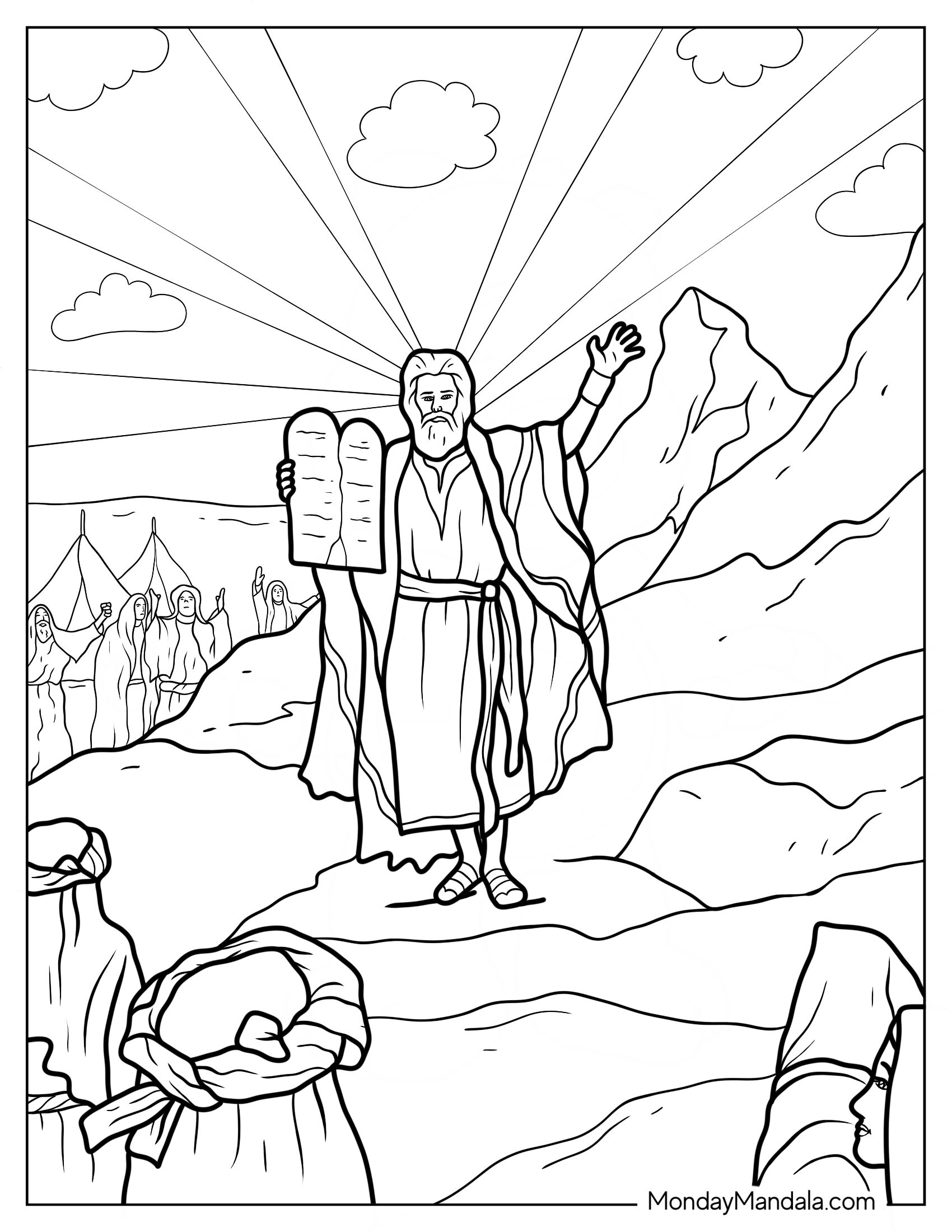 Moses Coloring Page Coming Down The Mountains With Tablets