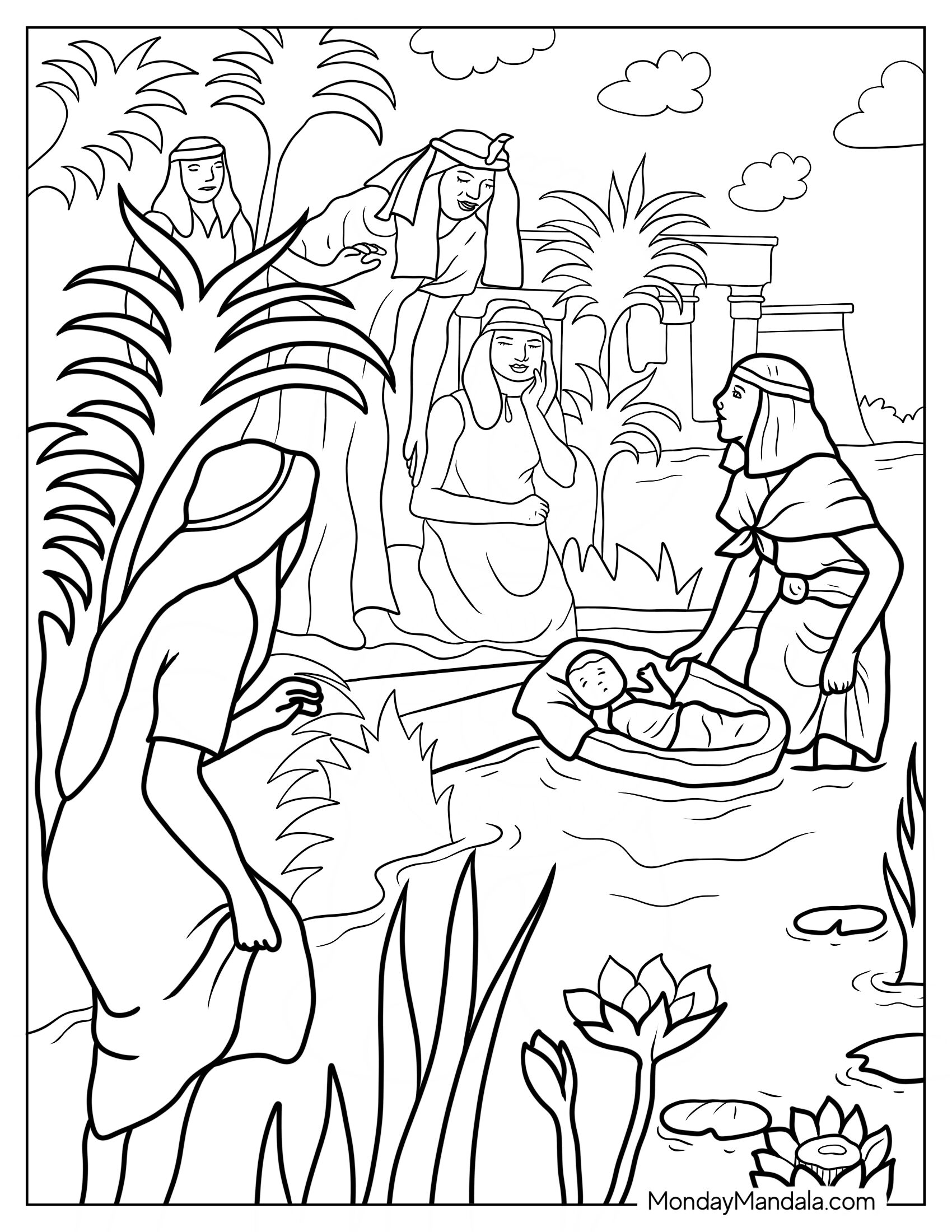 Moses Coloring Page Of Egyptian Women Finding Baby In The Nile