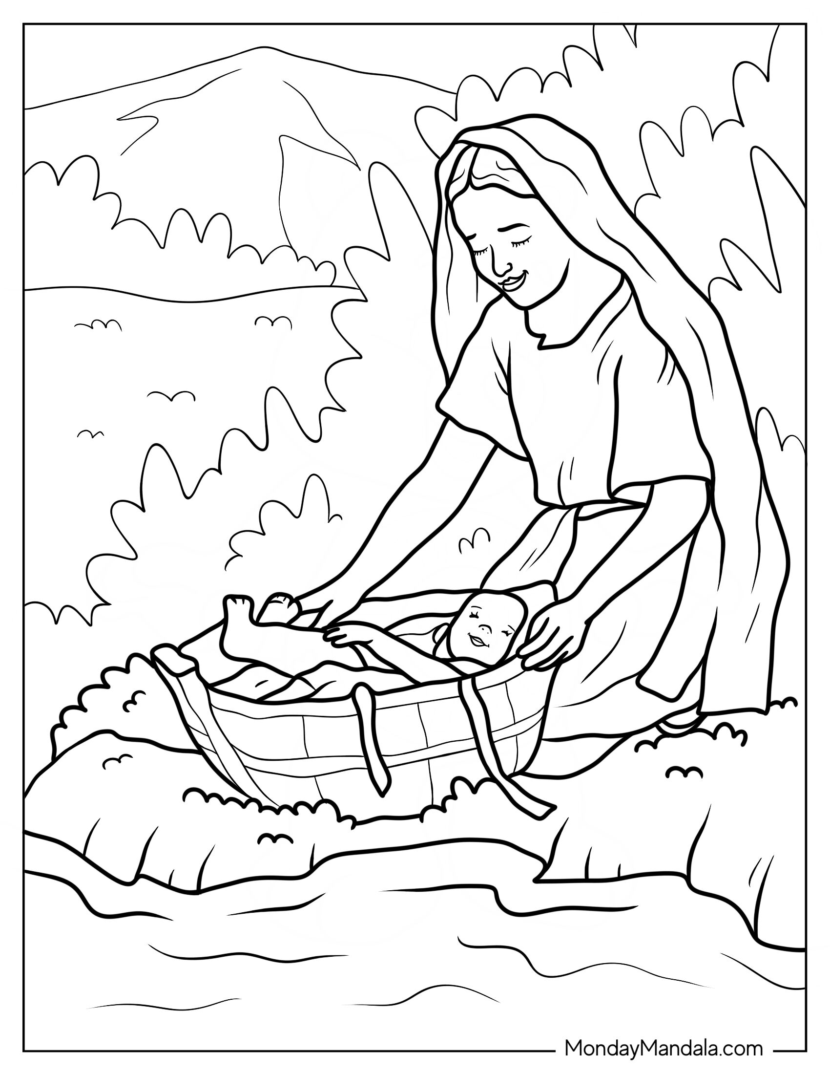 Moses Coloring Page Of Miriam With Baby In The River Nile