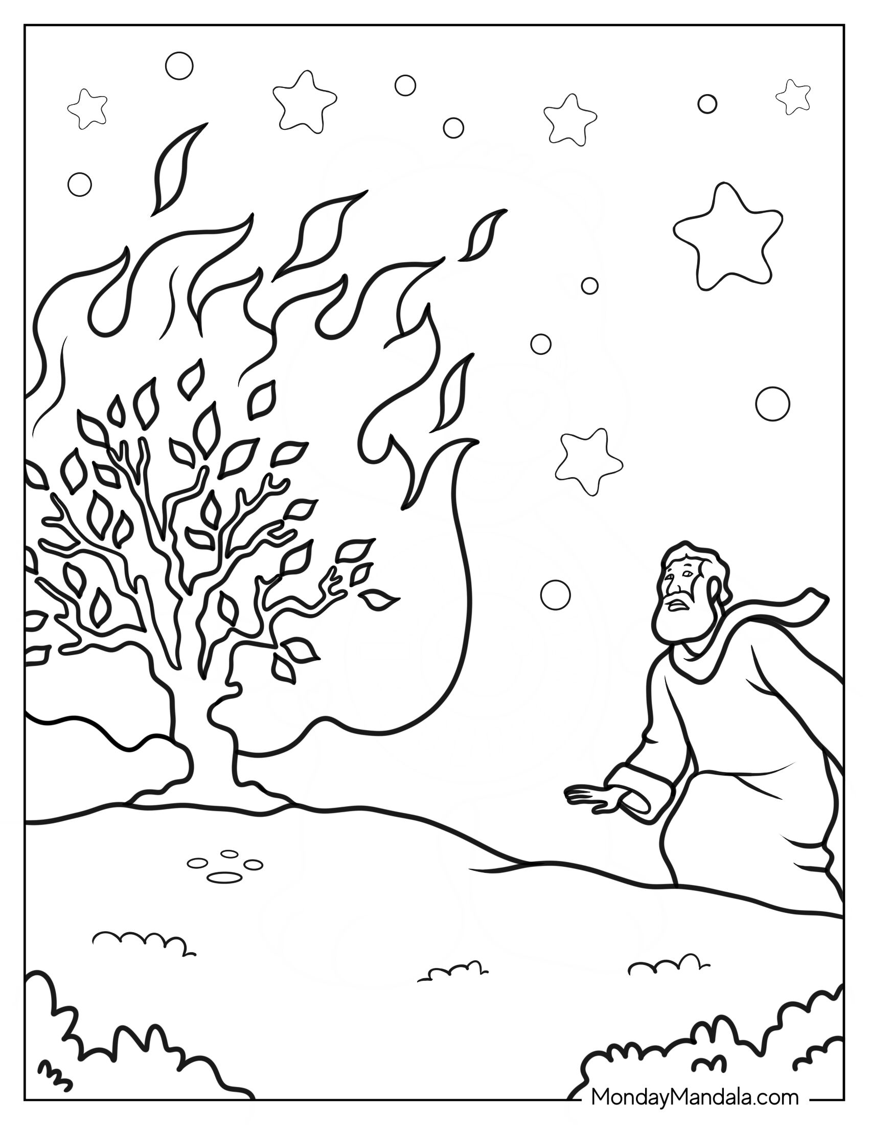 Moses Coloring Page Speaking To Burning Bush