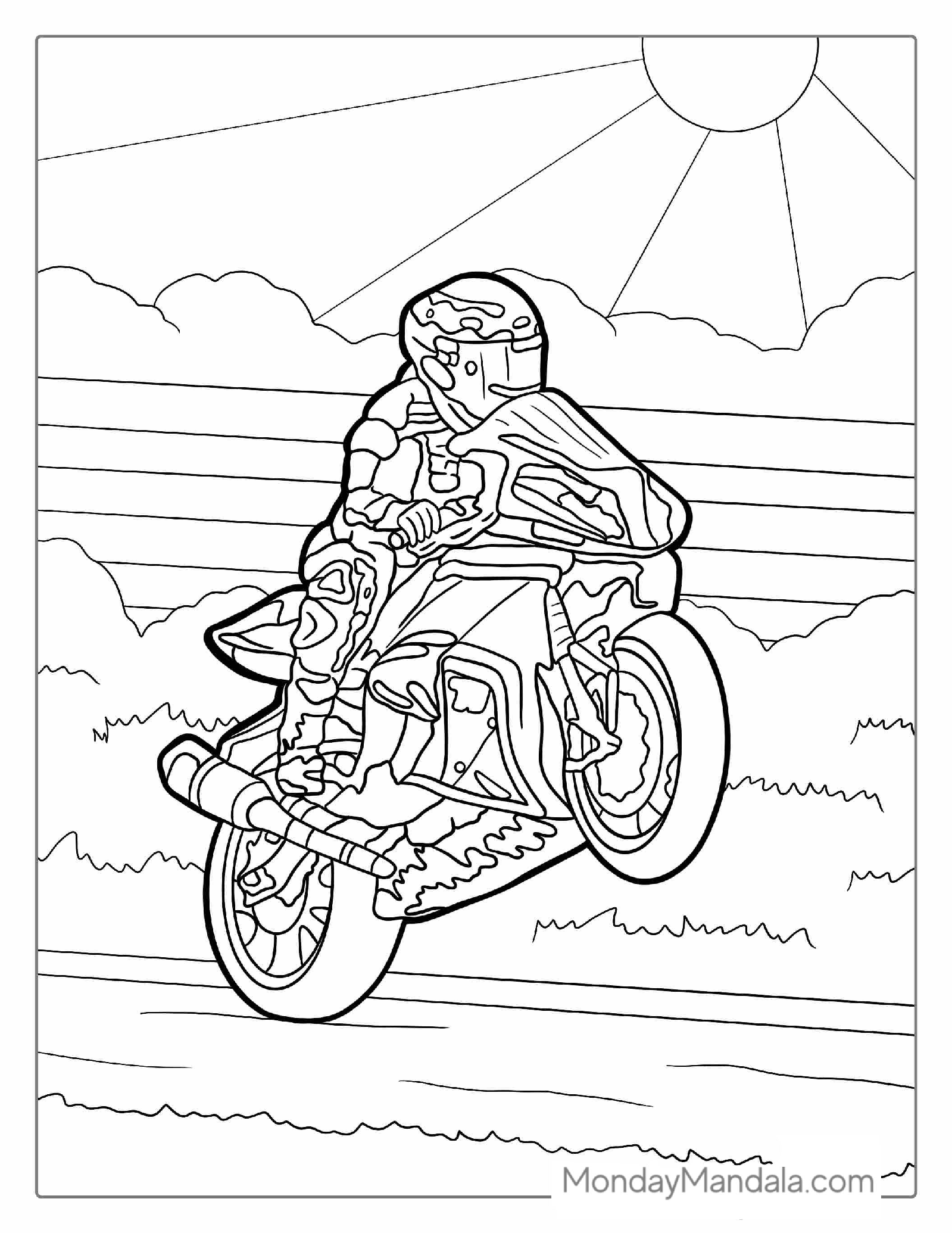 Motorcycle Doing A Wheelie Coloring Sheet