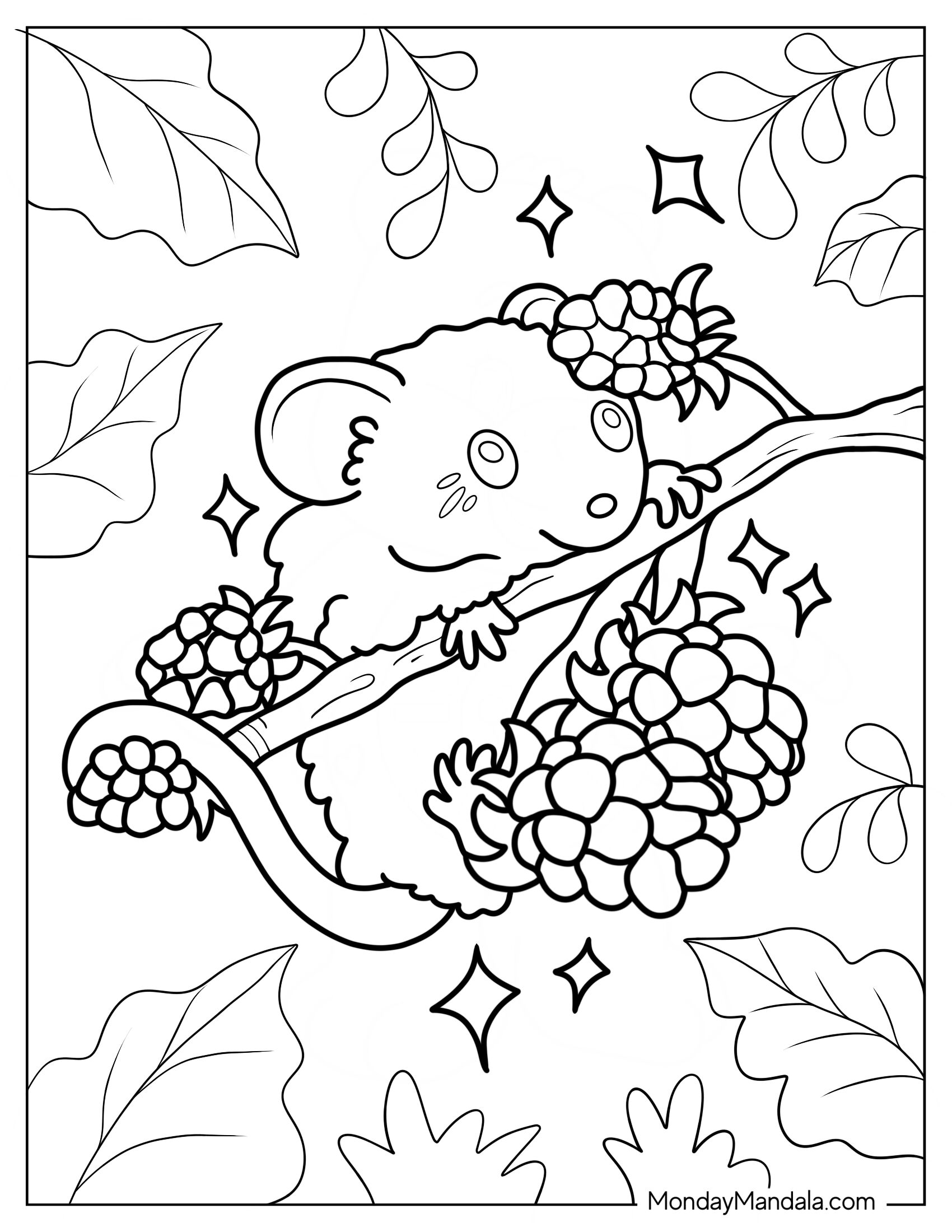 Mouse Coloring Page Clinging To Tree Branch