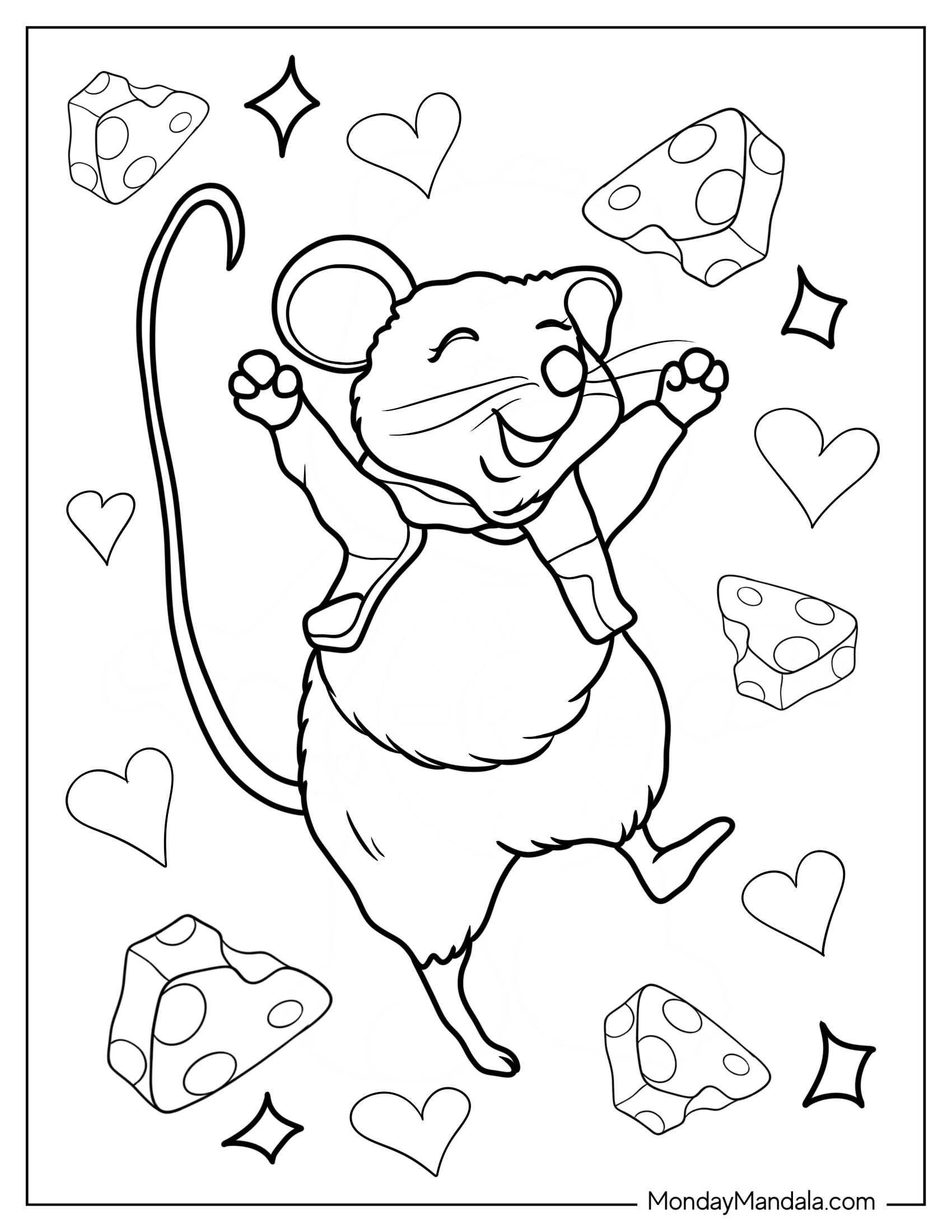 Mouse Coloring Page In Jacket Cheering