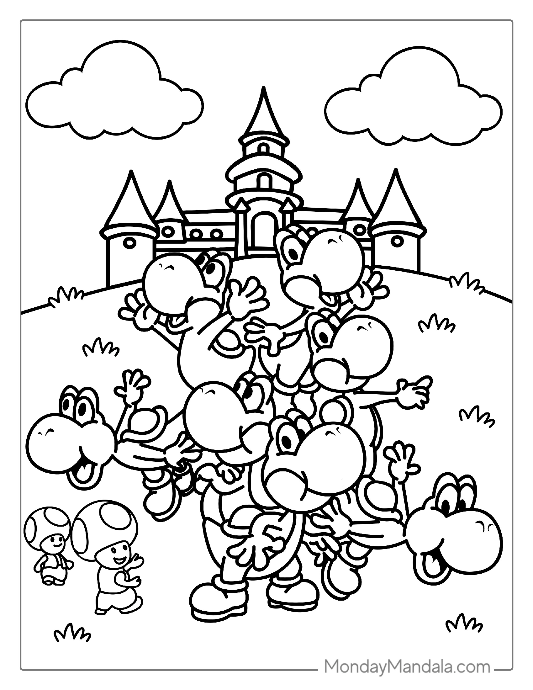 Multiple Yoshi Dragons With Toad Coloring