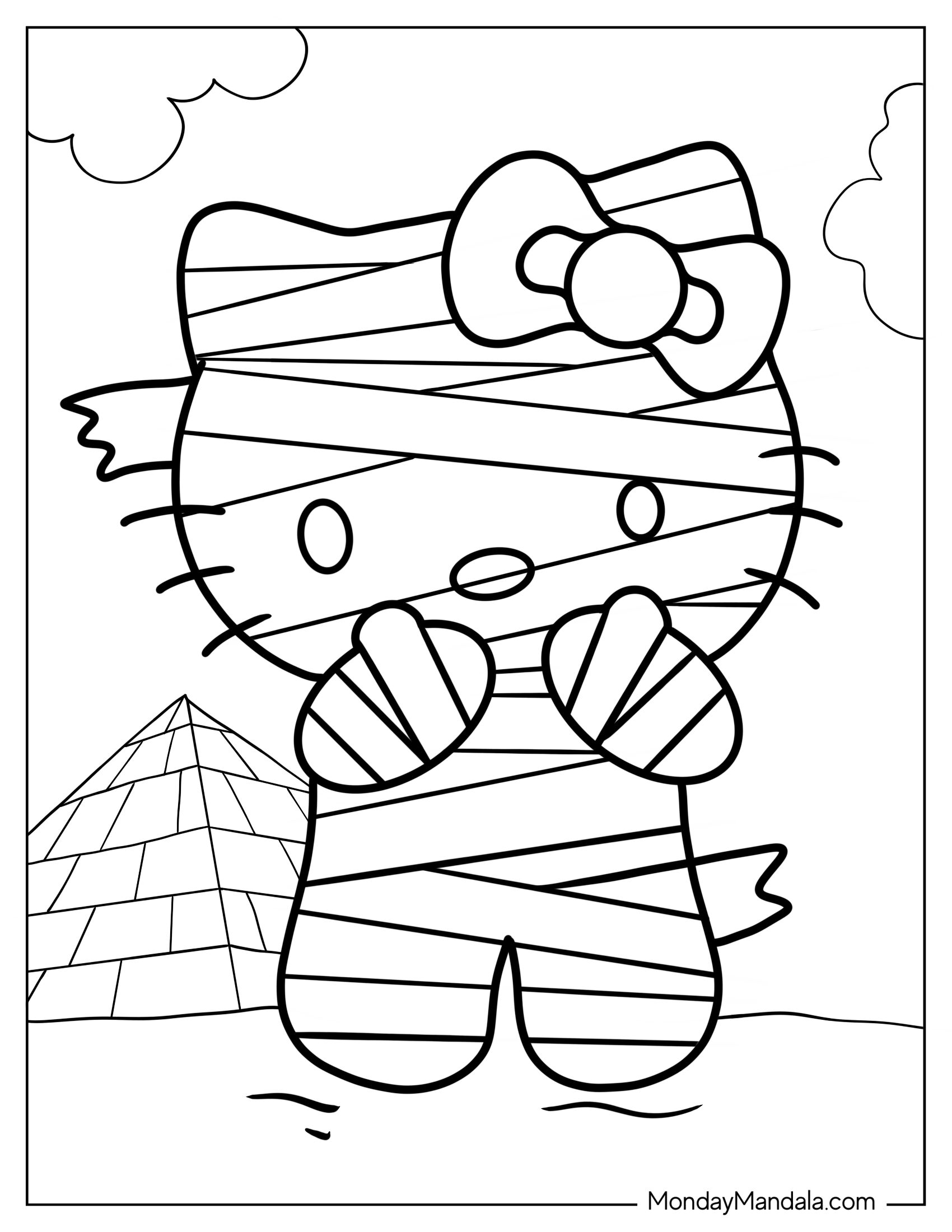 Mummy Hello Kitty Coloring In For Kids