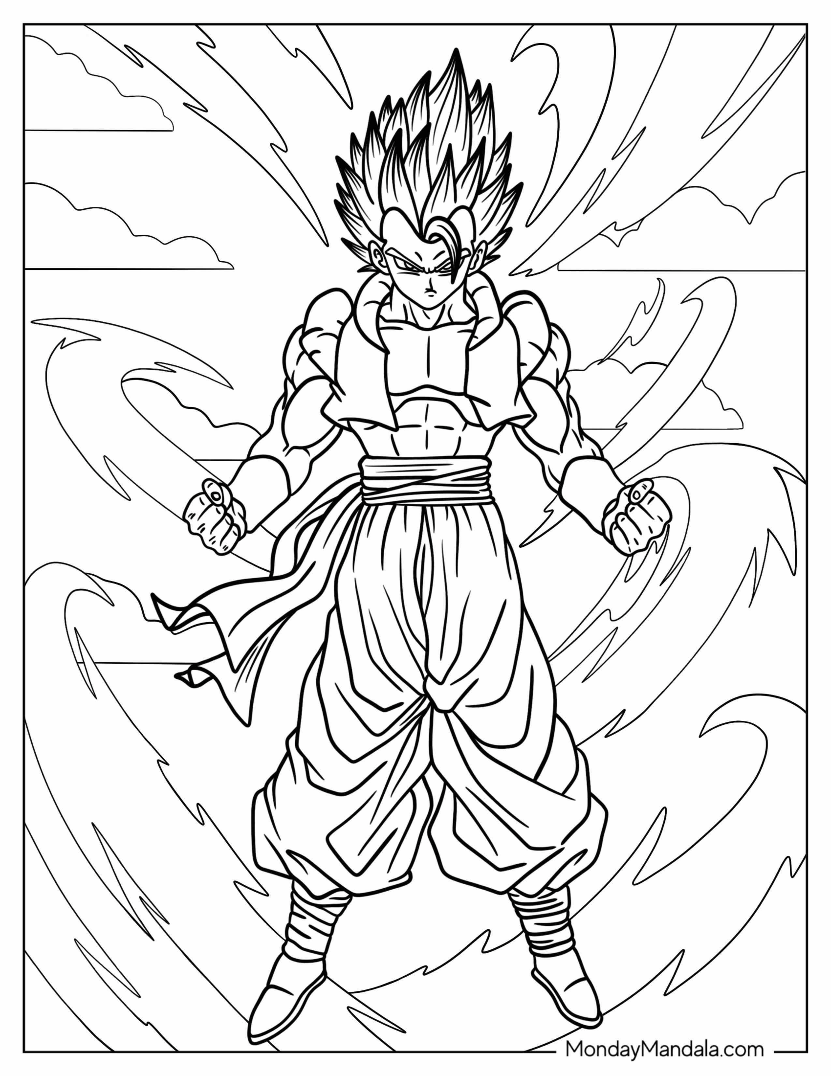 Muscular Gogeta Coloring Page In Super Saiyan 2 For Kids