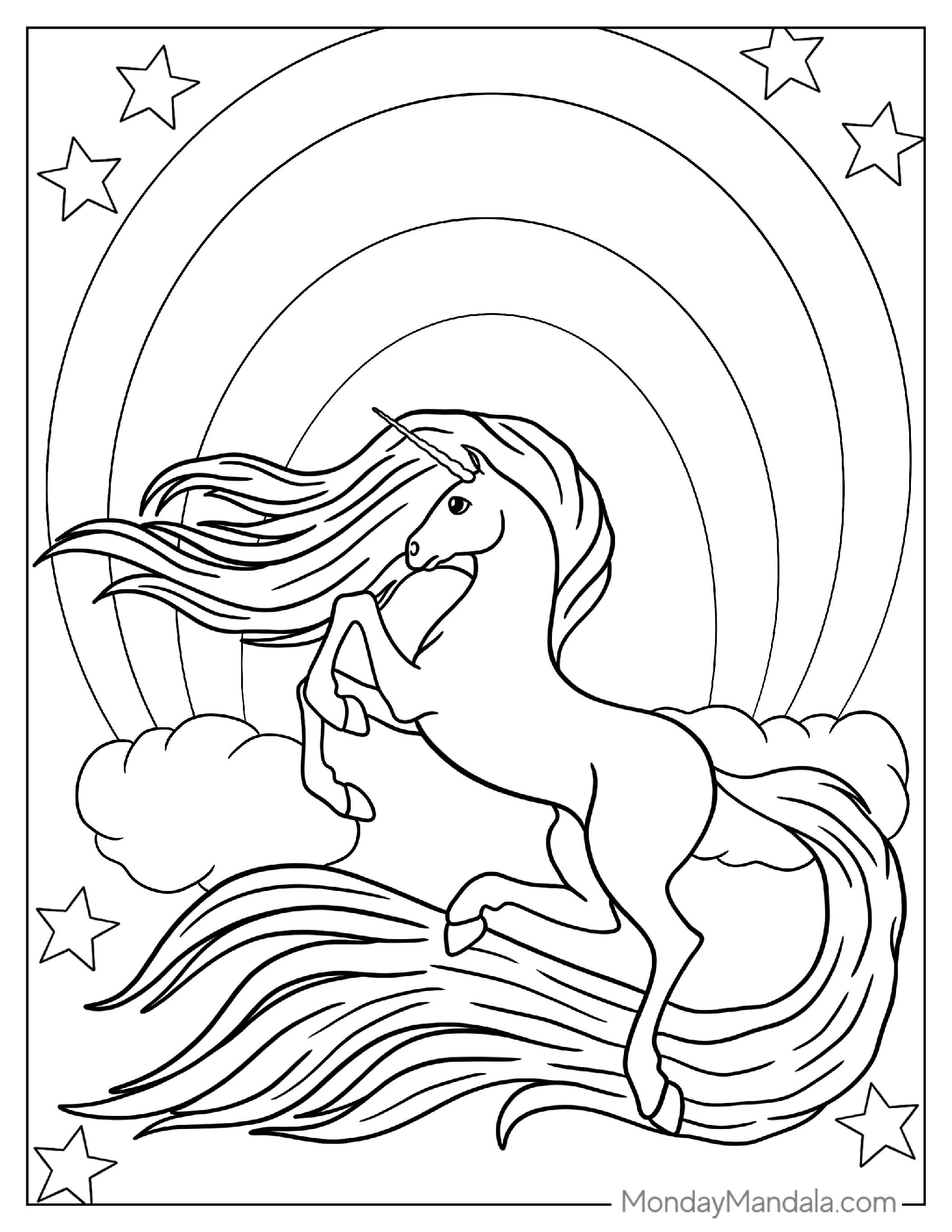 Mythical Unicorn With Sweeping Tail Coloring Page