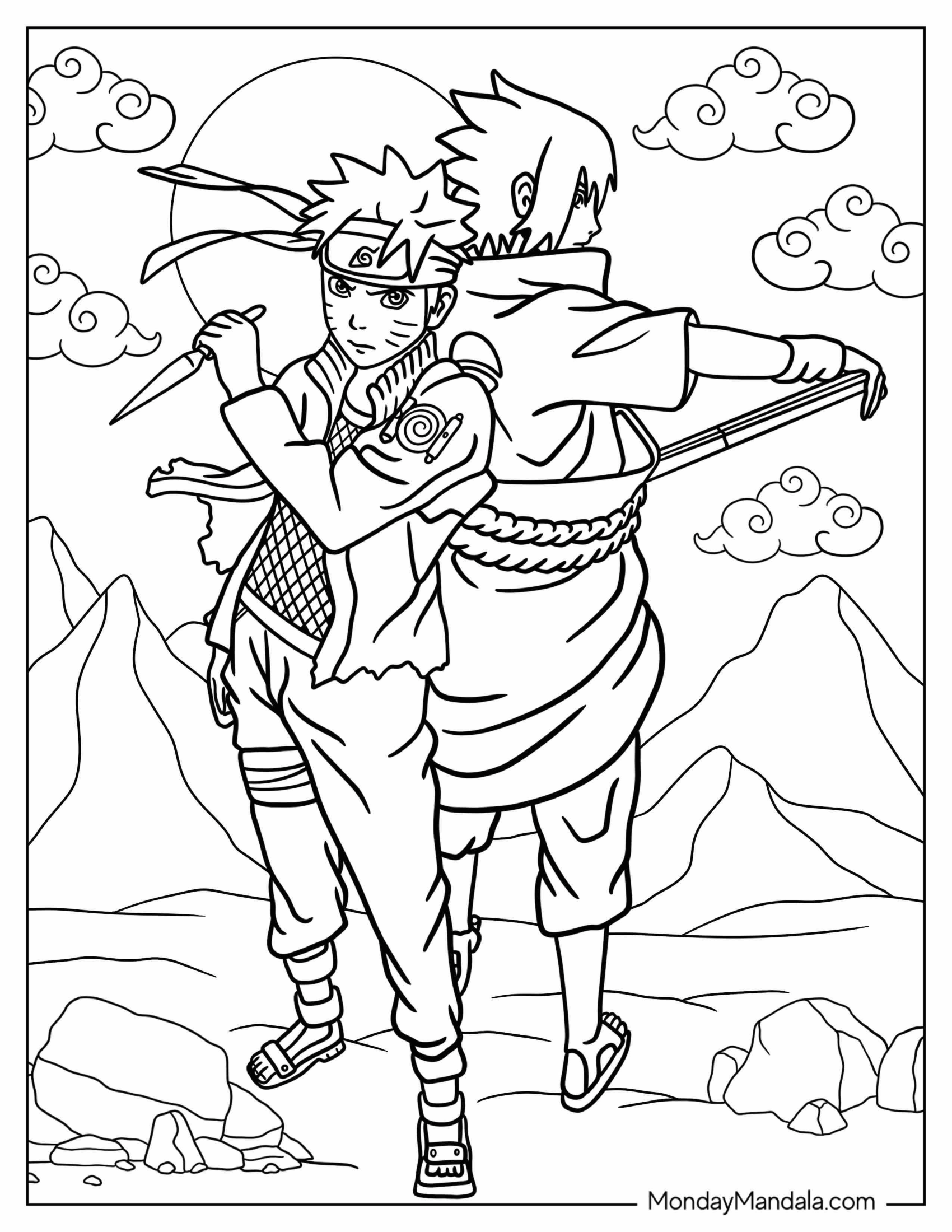 Naruto Fighting Beside Sasuke Coloring Page In Shippuden