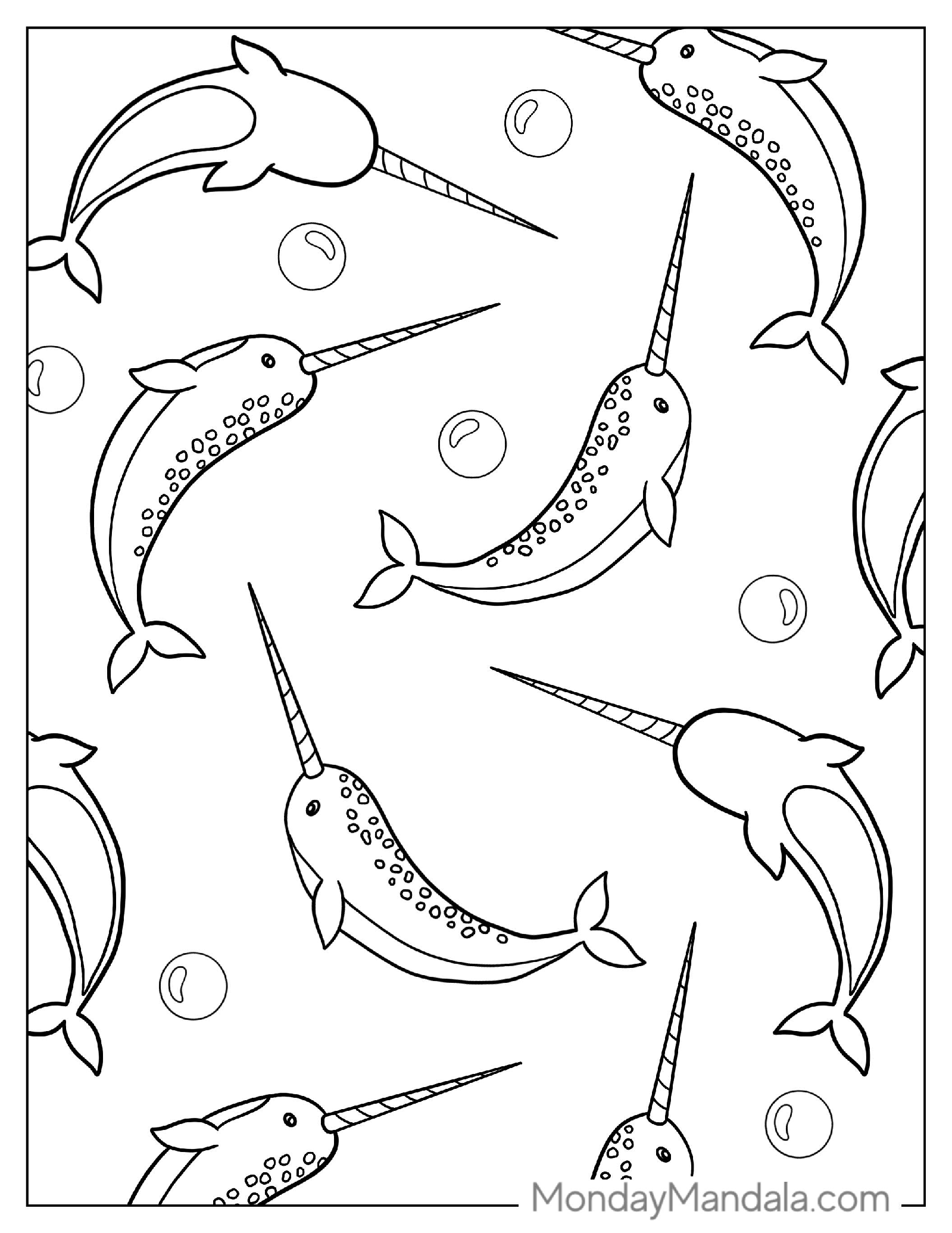 Narwhals Swimming In The Ocean To Color For Relaxation