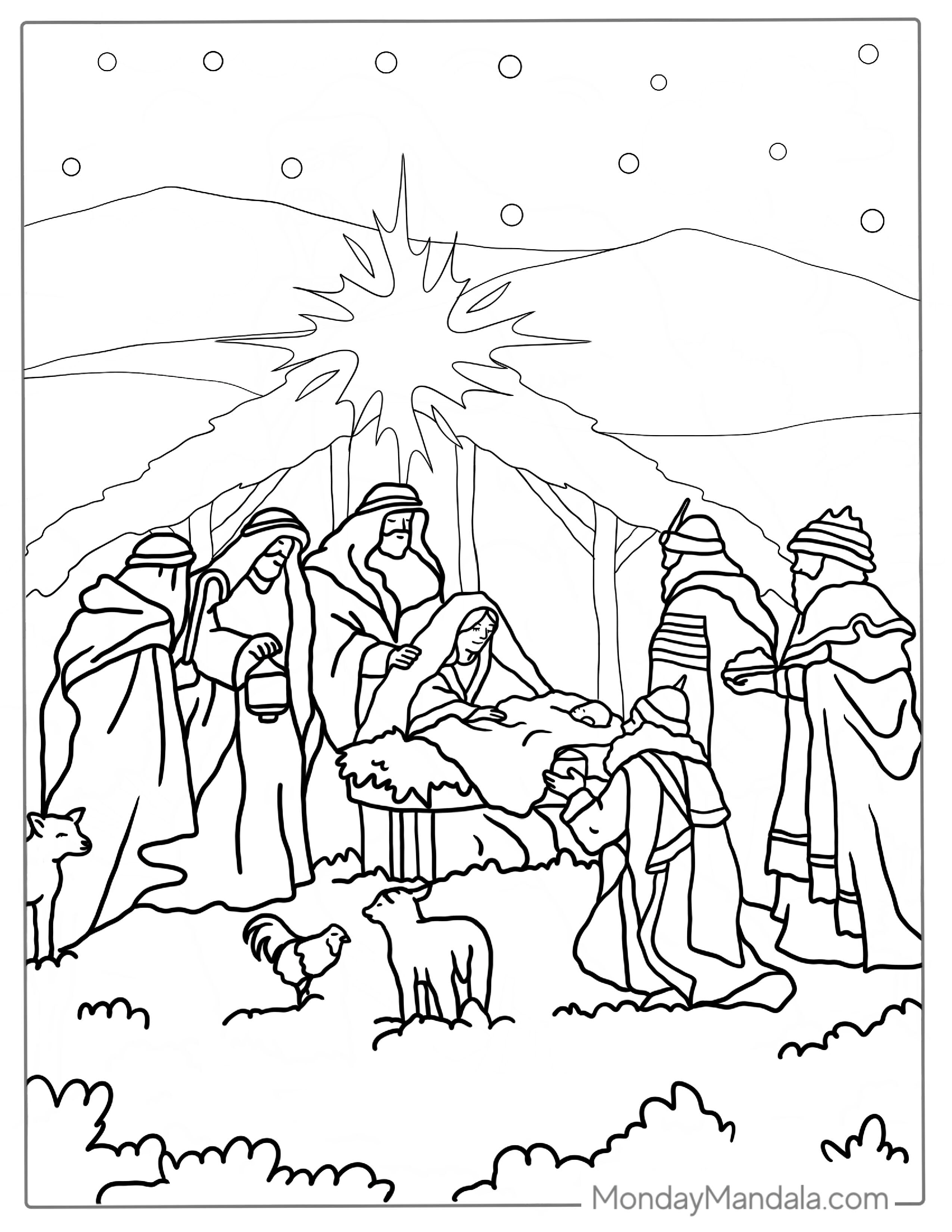 Nativity Coloring Page With Shepards And Kings