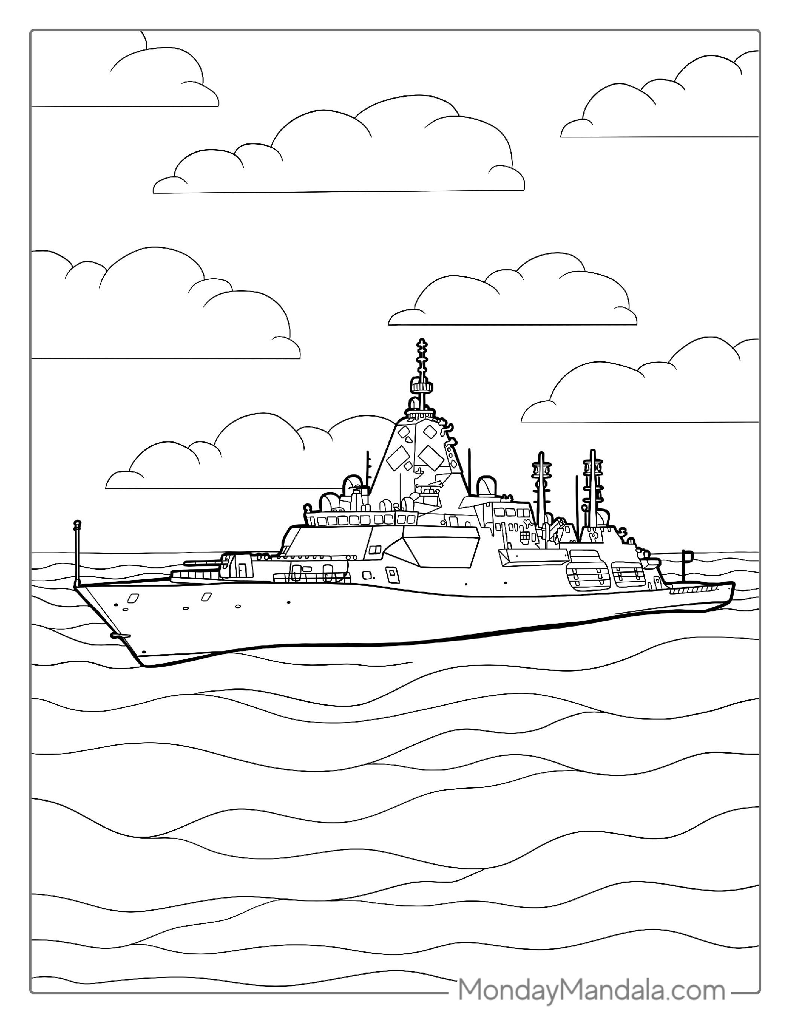 Navy Destroyer Warship Coloring Page