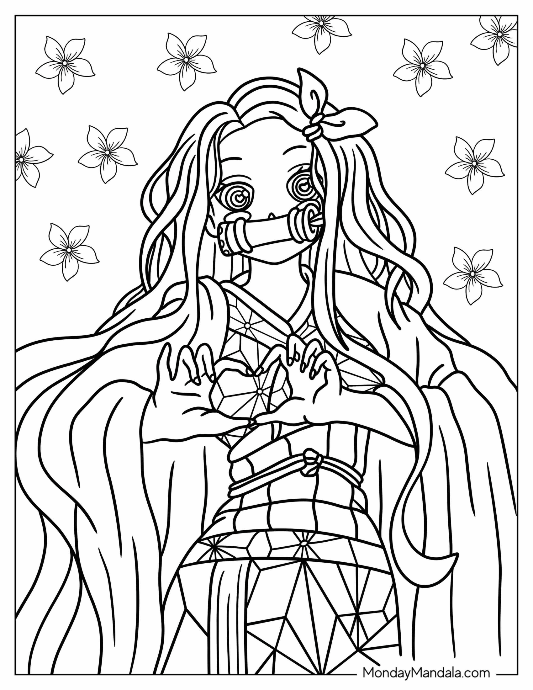 Nezuko Coloring Page Kamado Forming Heart With Her Hands