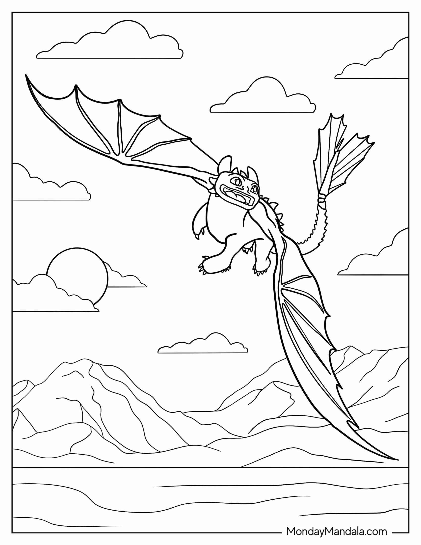 Night Fury Dragon Coloring Sheet