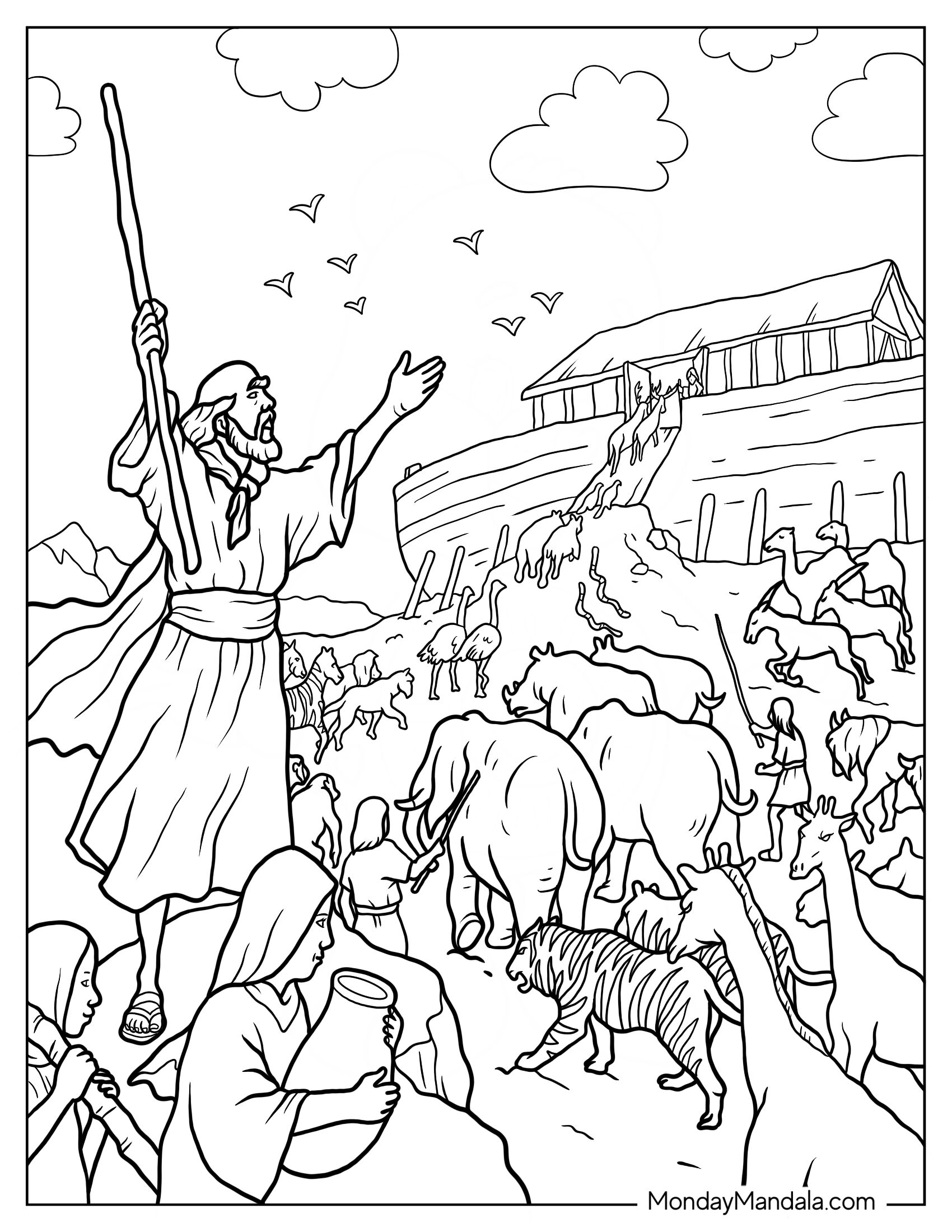 Noah's Ark Coloring Page Leading Animals Into The Ark