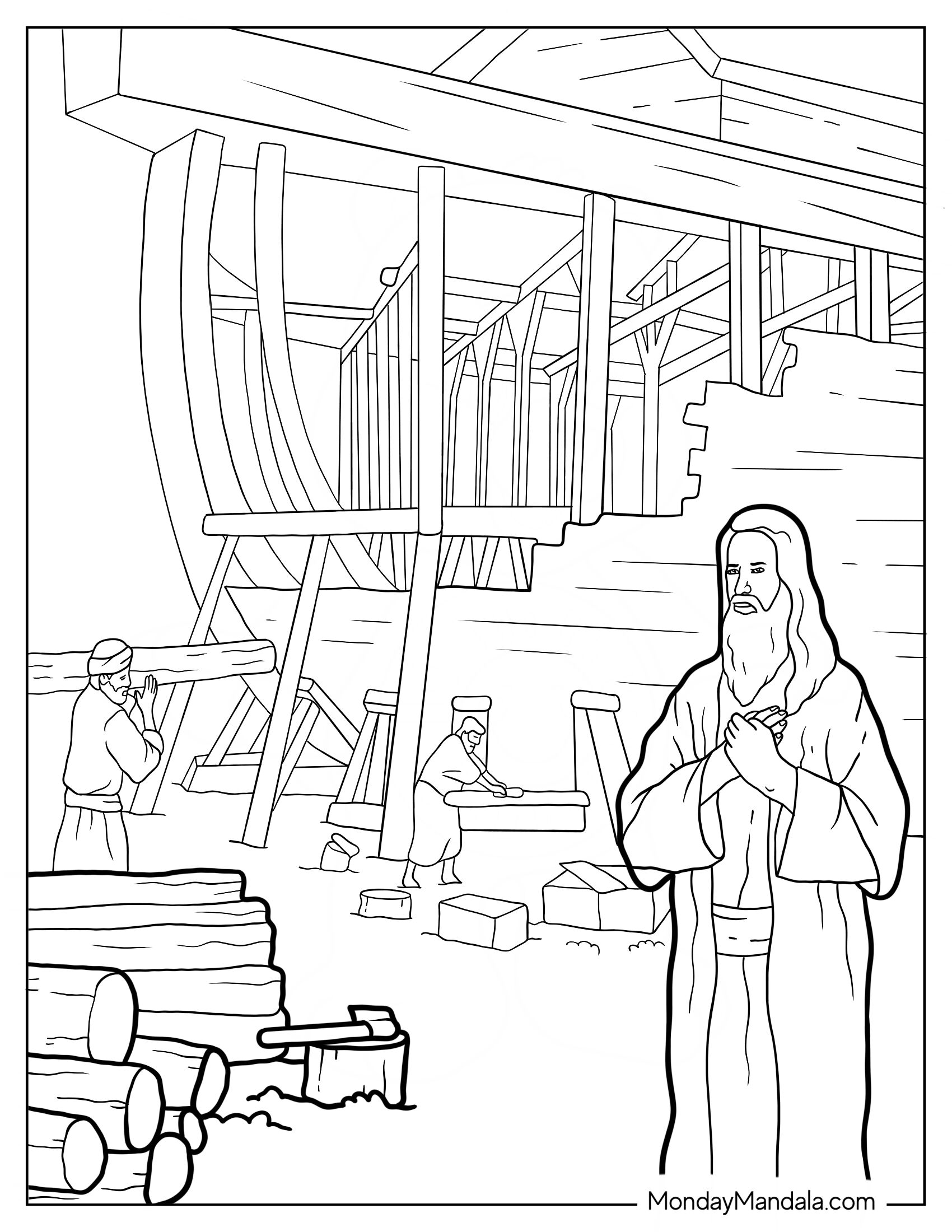 Noah's Ark Coloring Page Of Building The Ark With His Sons