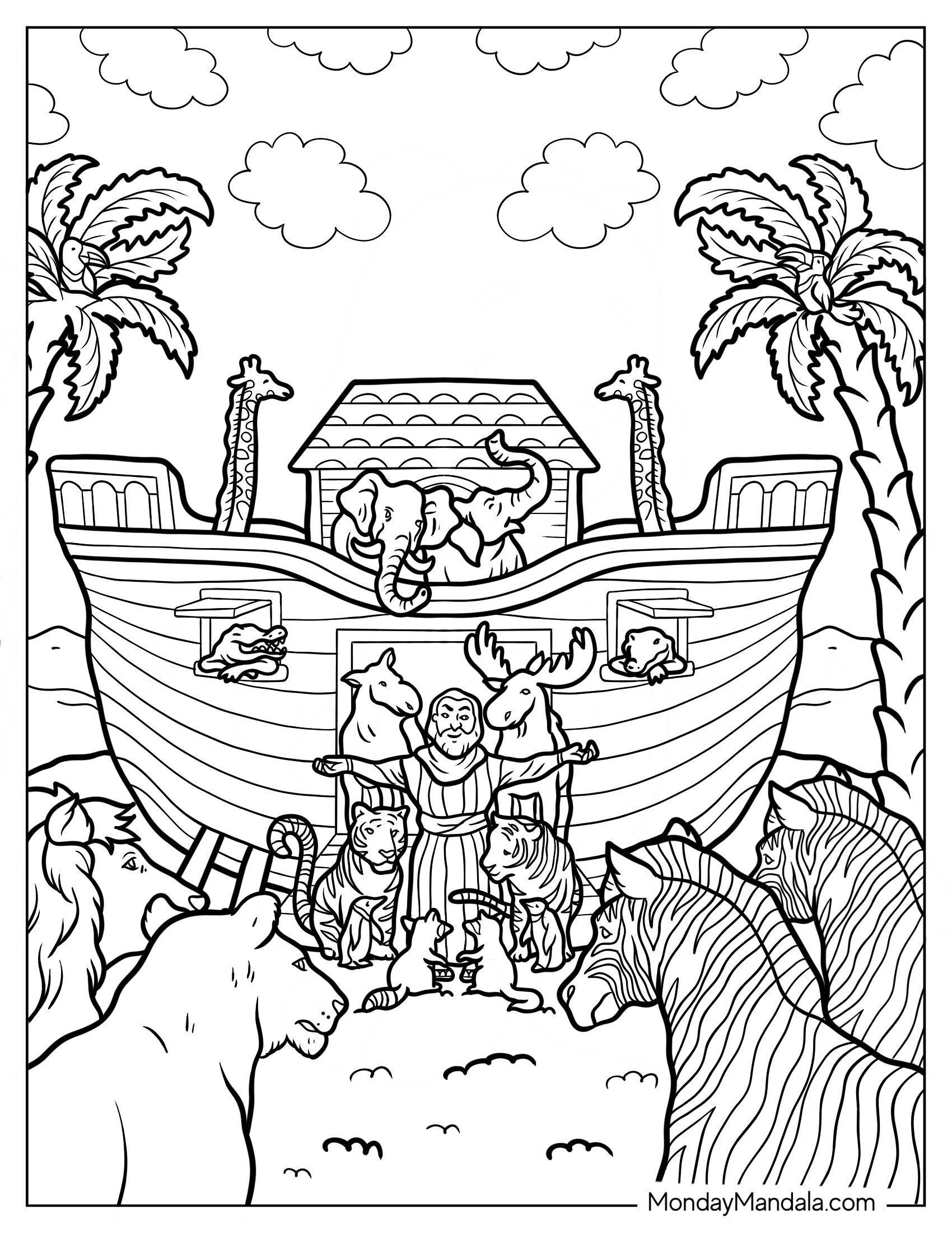 Noah's Ark Coloring Page Welcoming Animals In The Ark