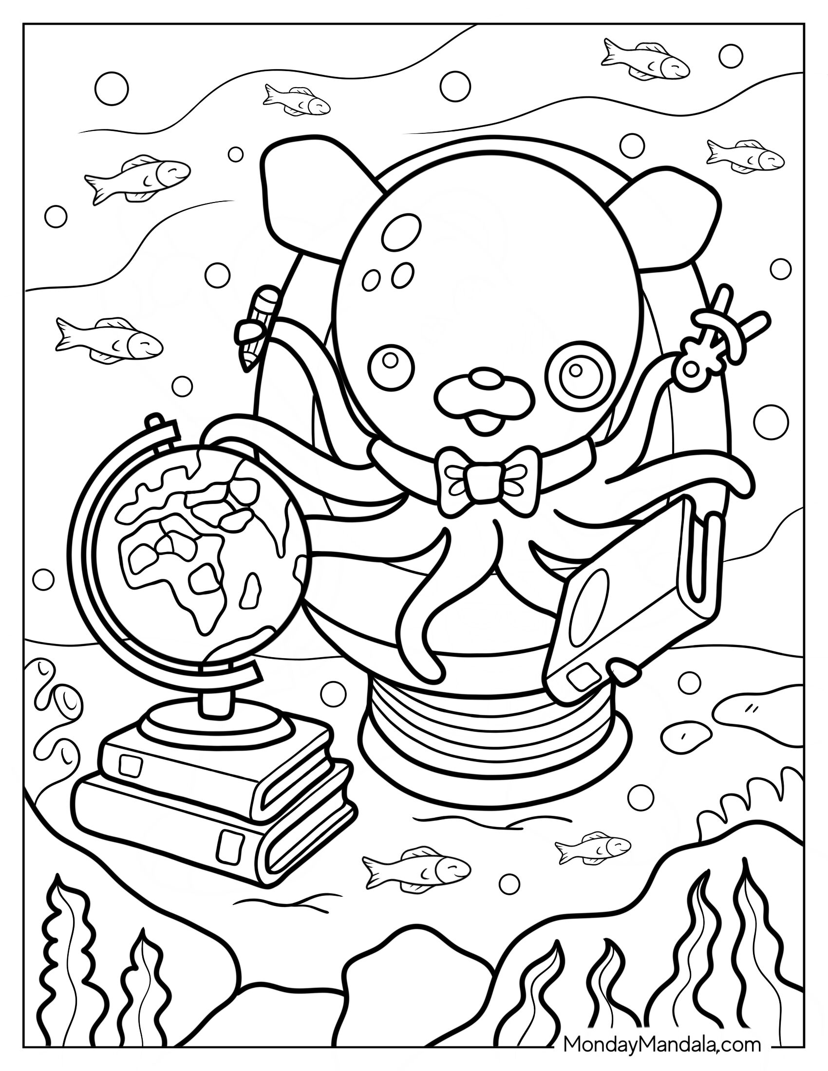 Octonauts Coloring Page Of Inkling Holding Book, Pencil, Protractor And Globe