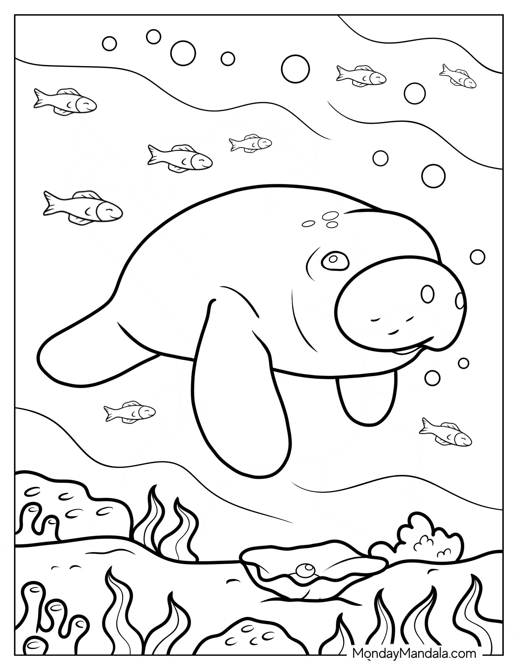 Octonauts Coloring Page Of Manatees Swimming With Fish