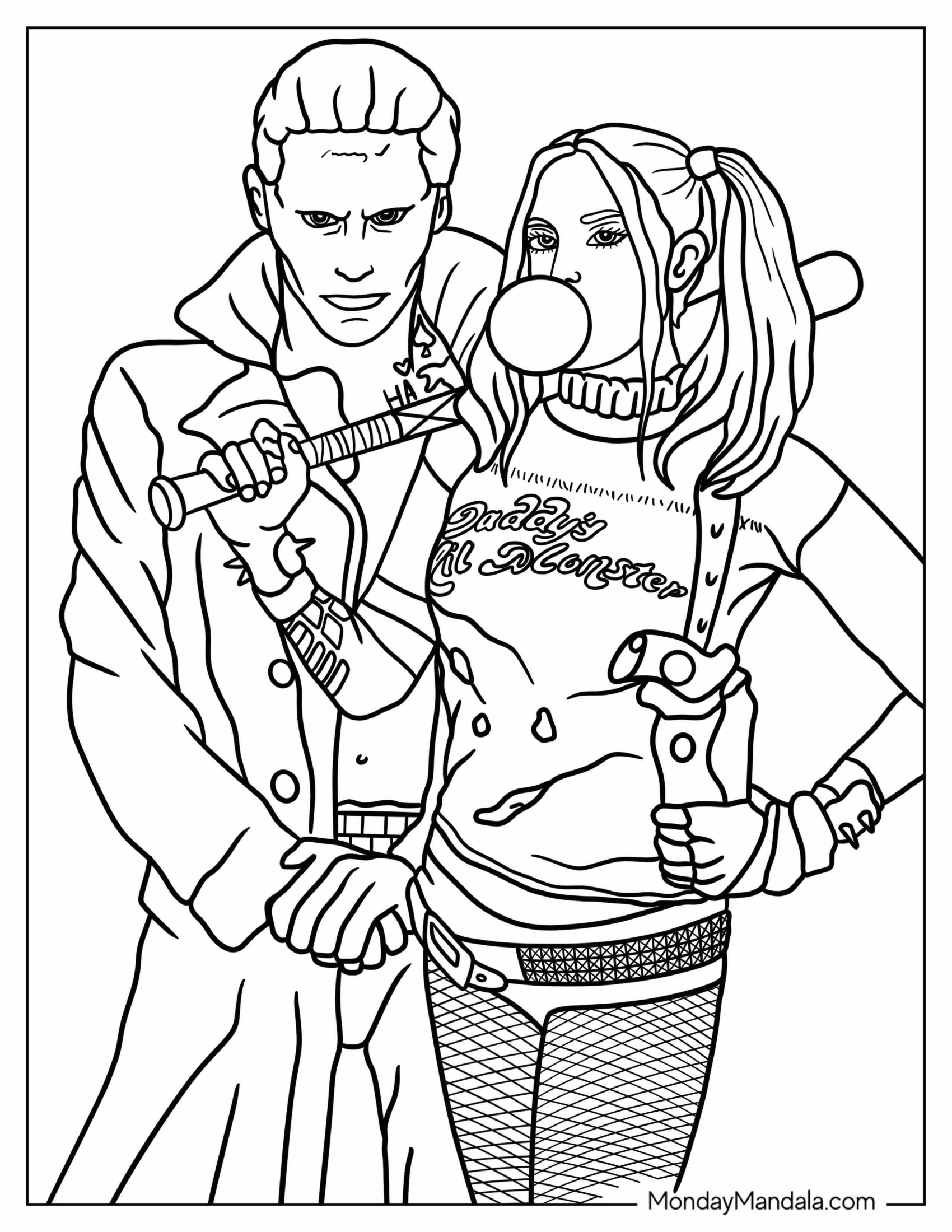 Outline Of Suicide Squad Joker And Harley Quinn