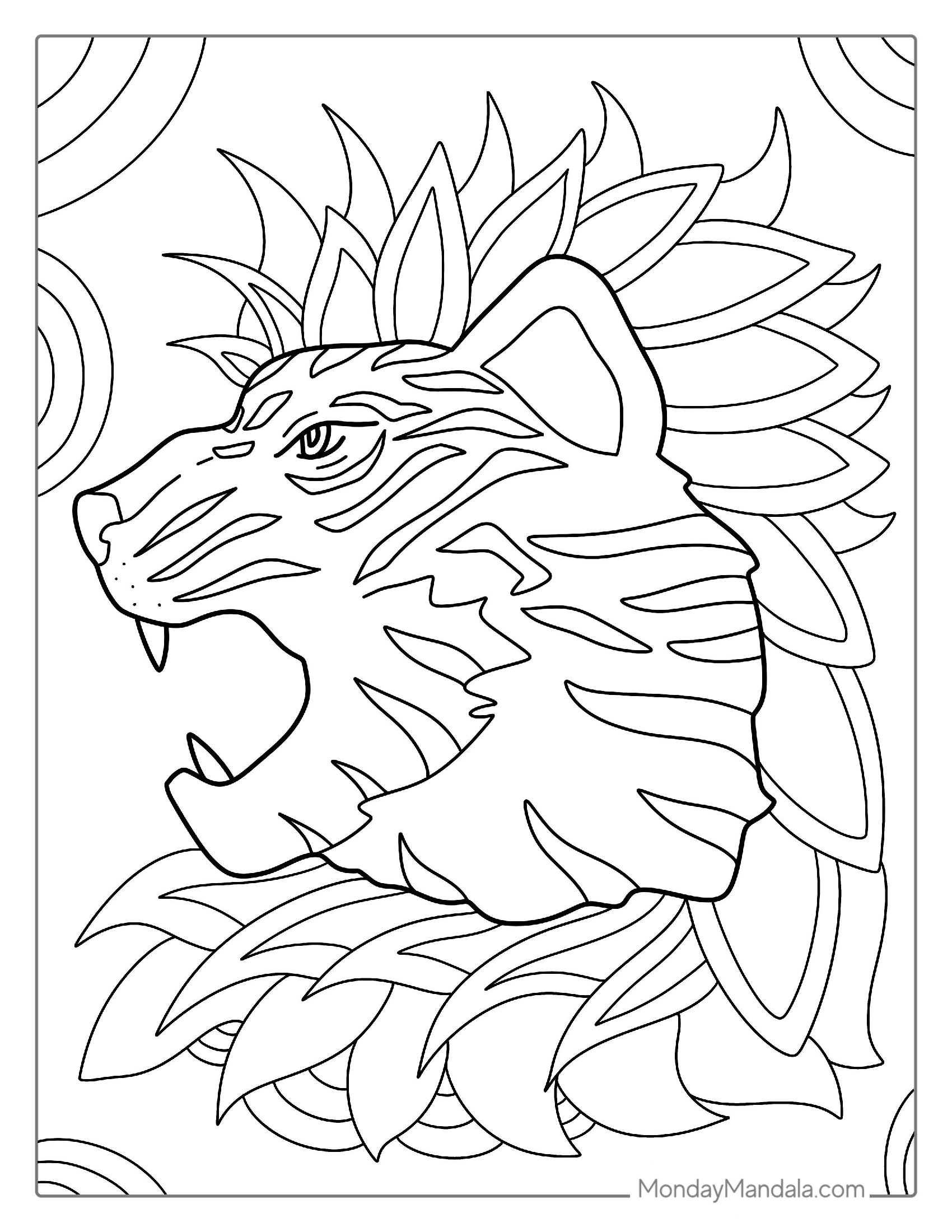 Outline Of Tiger Head Coloring Sheet