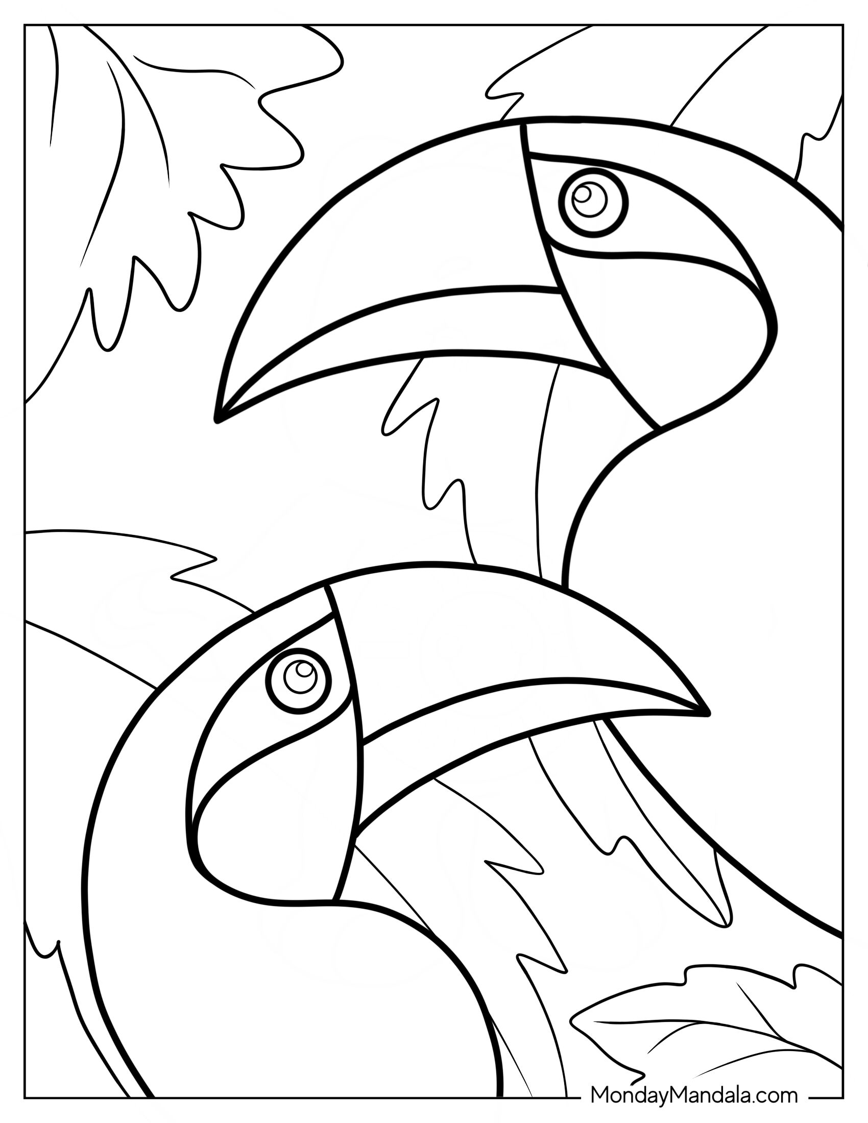 Outline Of Two Toucans Coloring Page For Kids