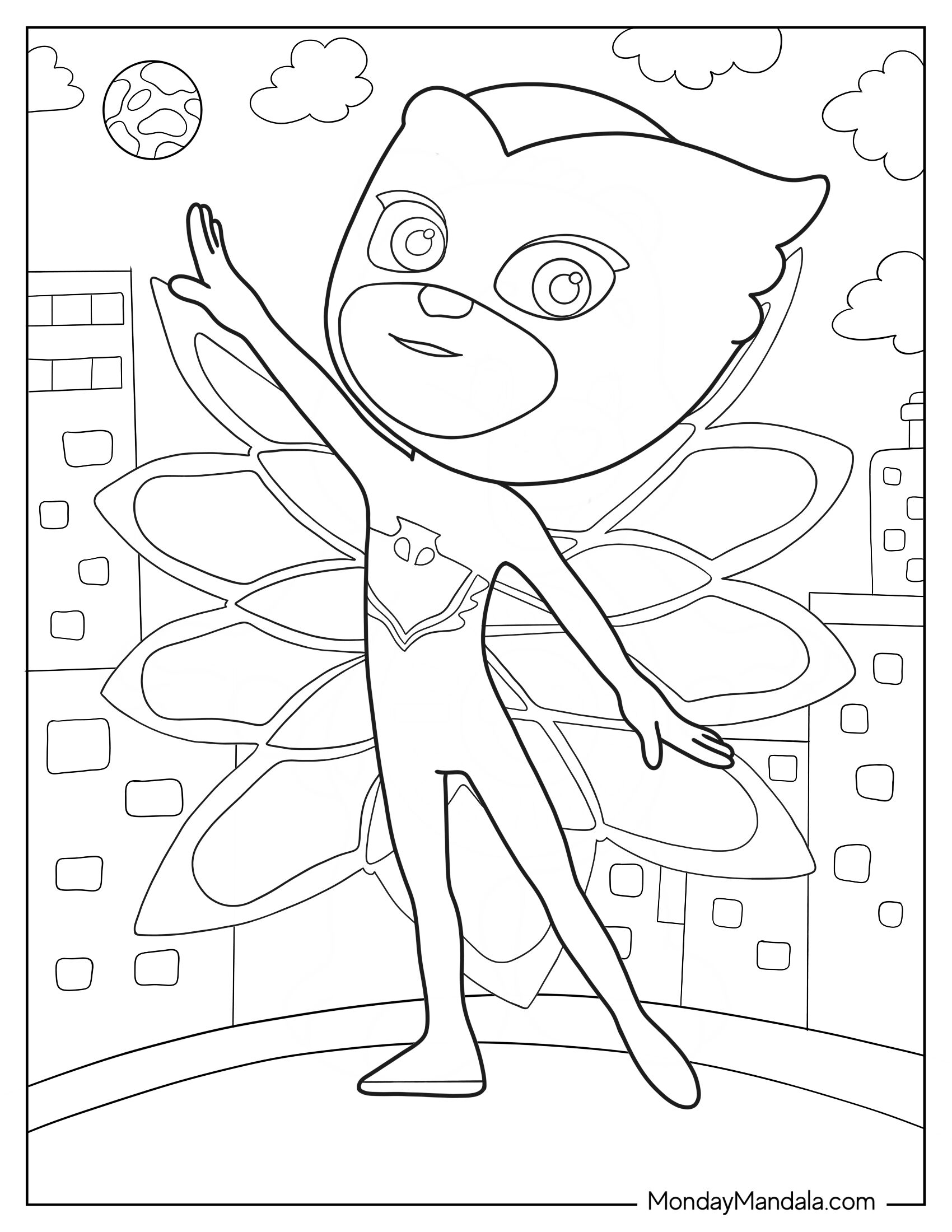 PJ Masks Coloring Page Of Owlette With Arm Up