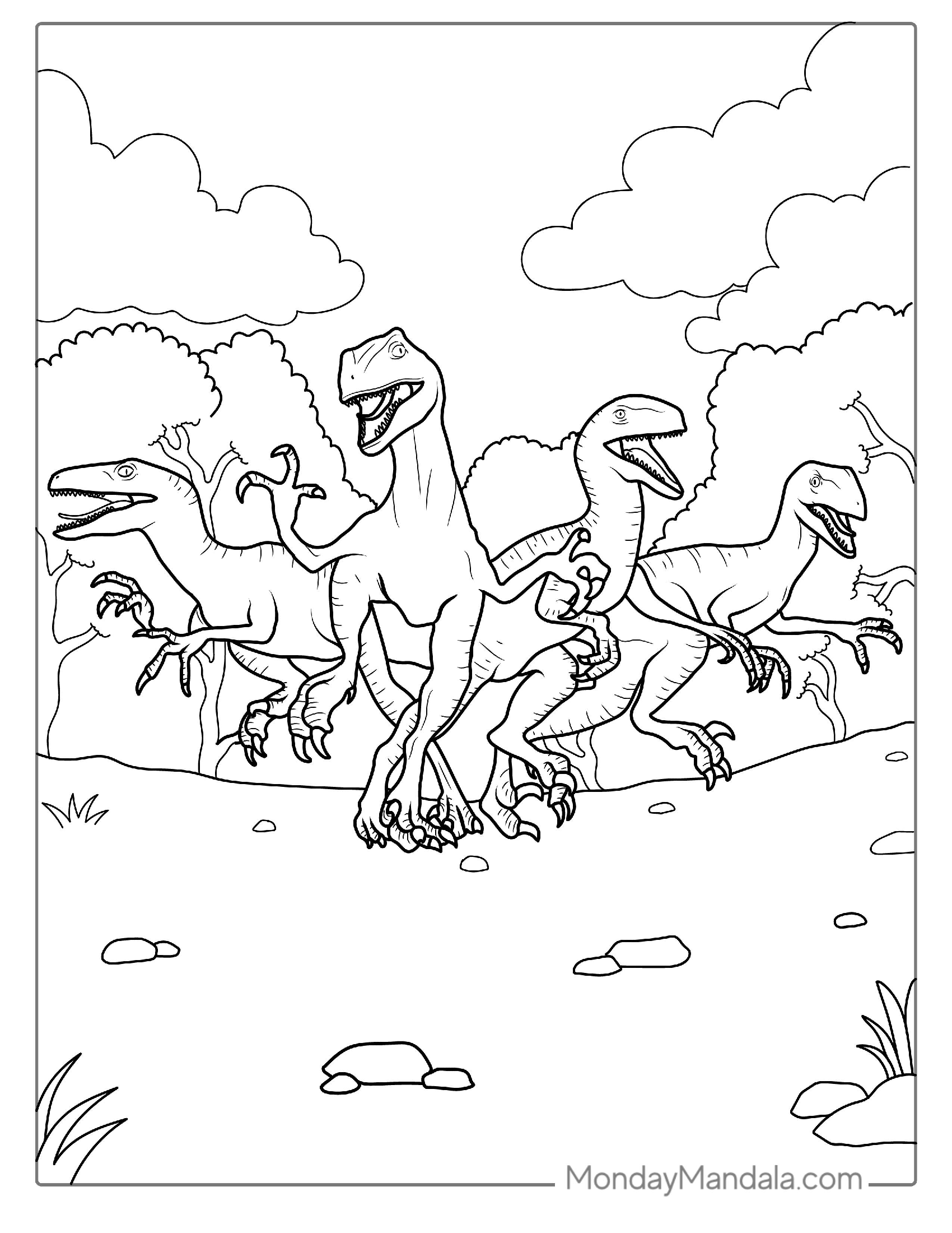 Pack Of Velociraptors Coloring Sheet