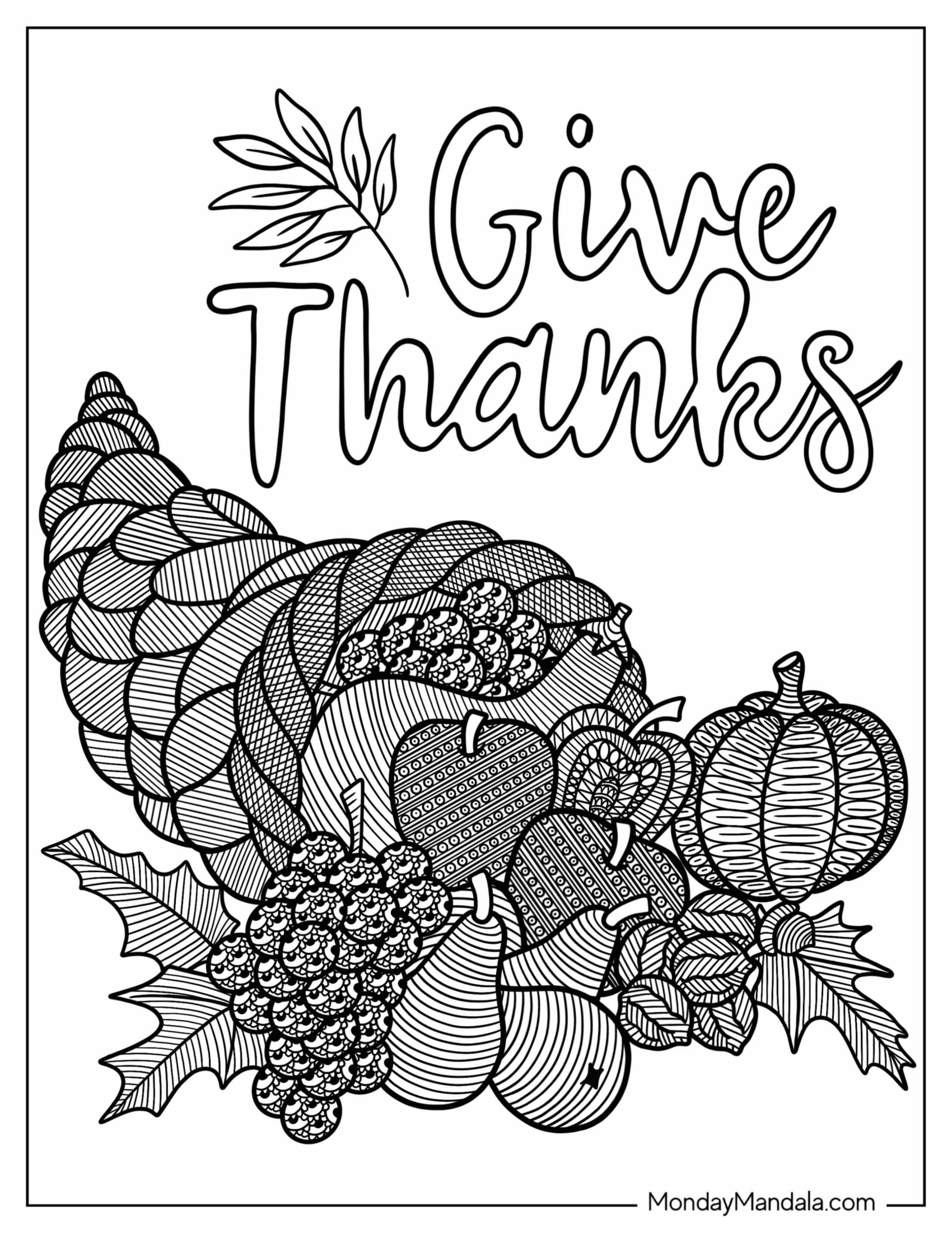 Patterned Thanksgiving Elements Coloring Sheet For Adults