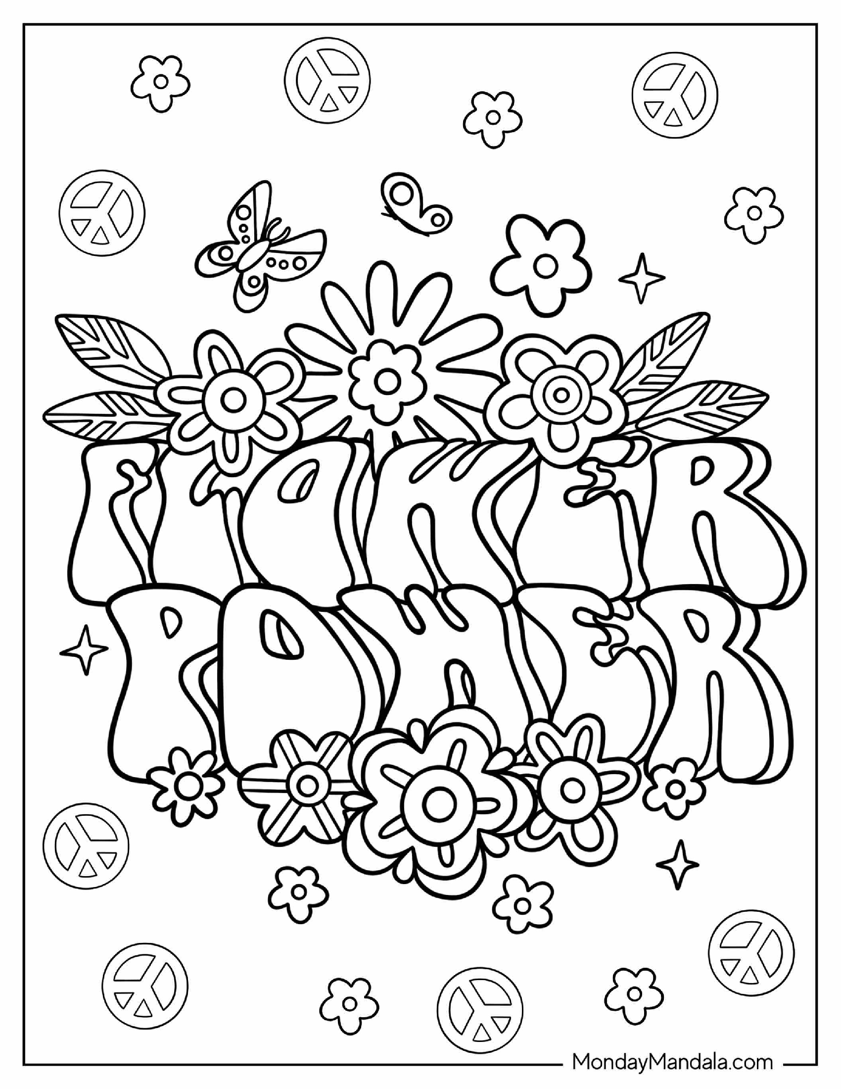 Peace Flower Power Coloring Sheet