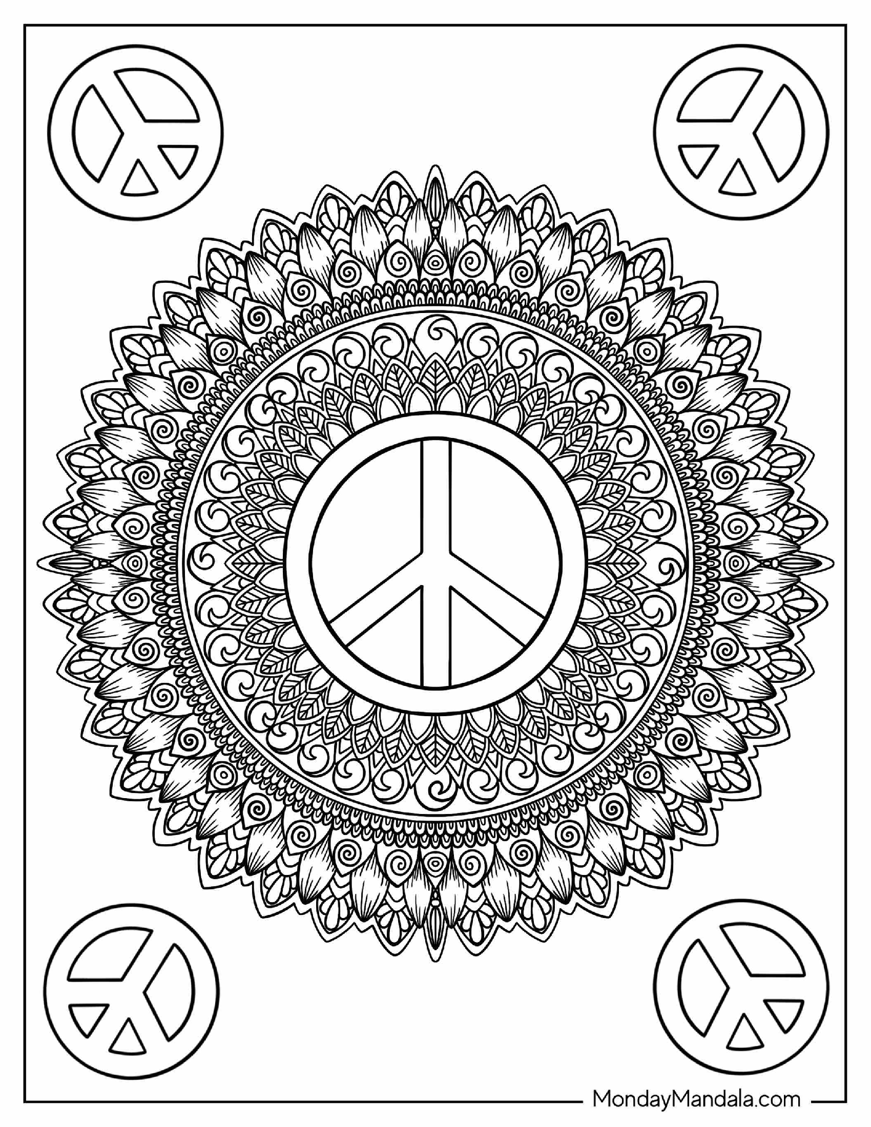 Peace Sign Mandala Coloring Page