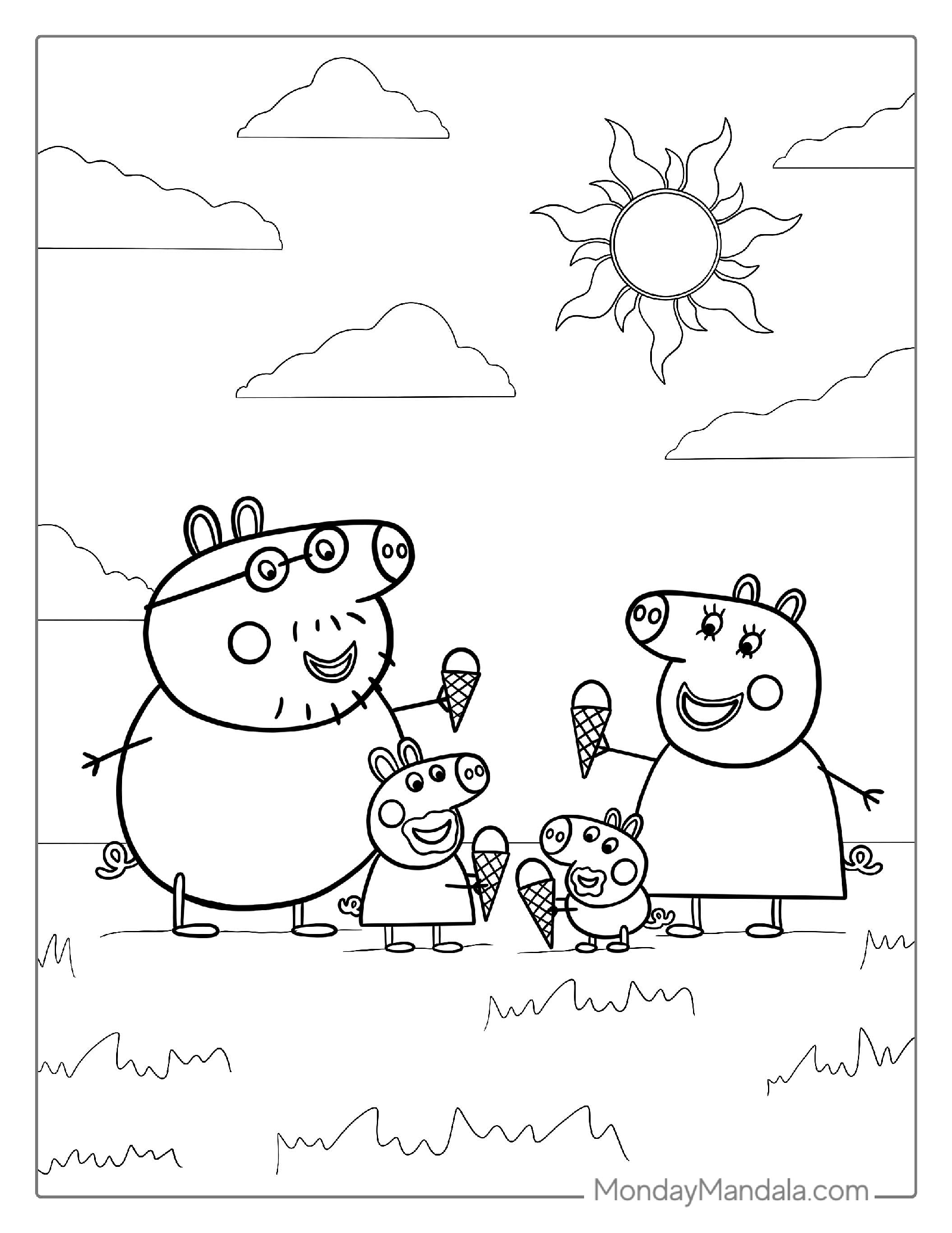 Peppa Pig Family Eating Ice Cream To Color