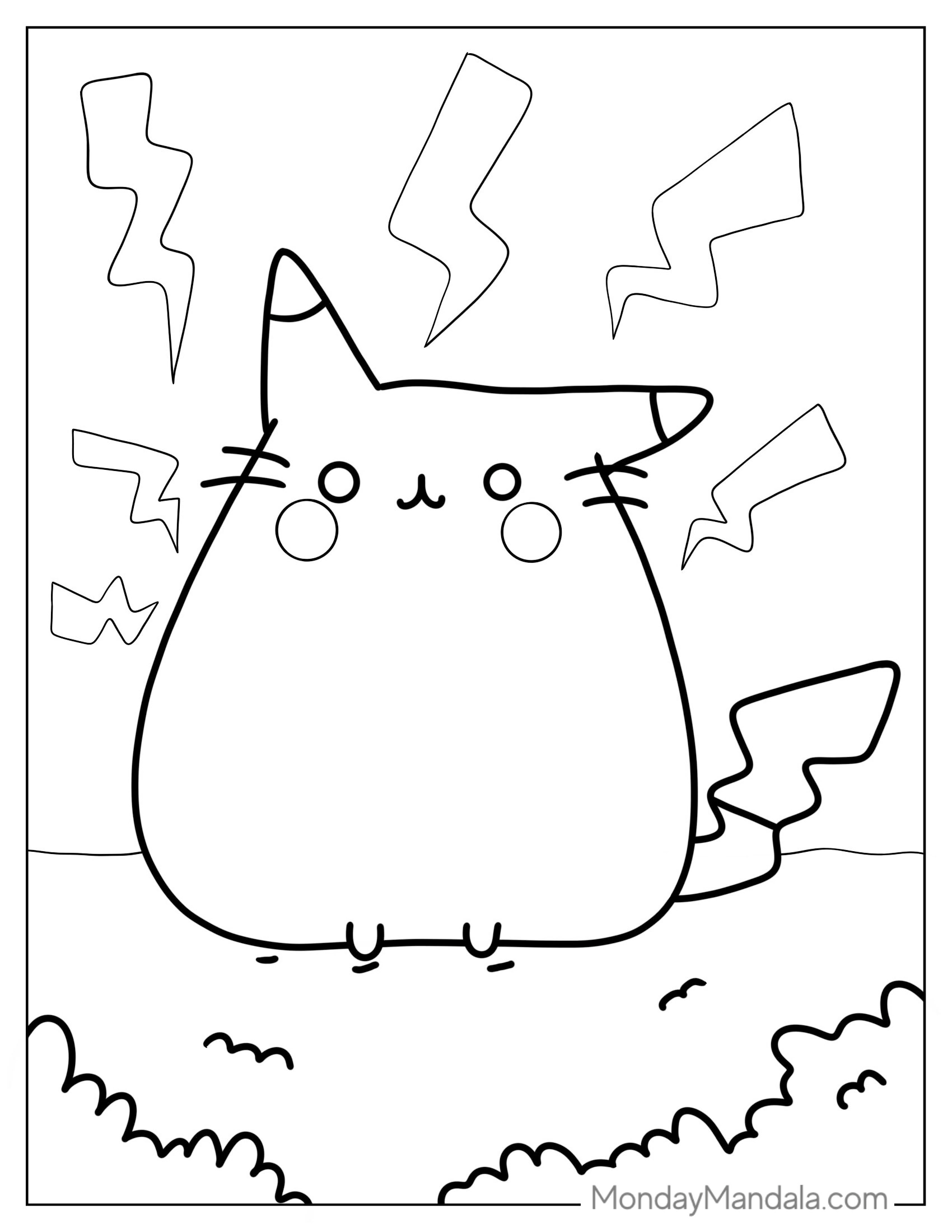 Pikachu Pusheen Pokemon Coloring Page