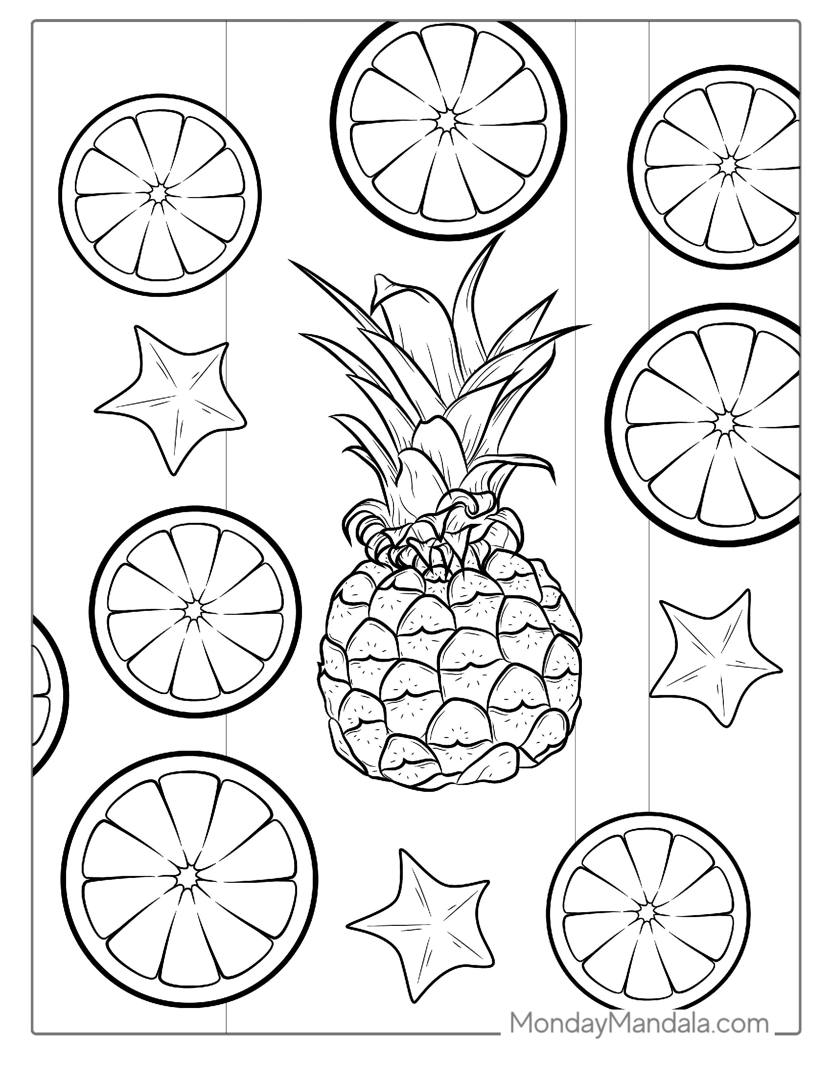 Pineapple And Oranges Coloring Sheet