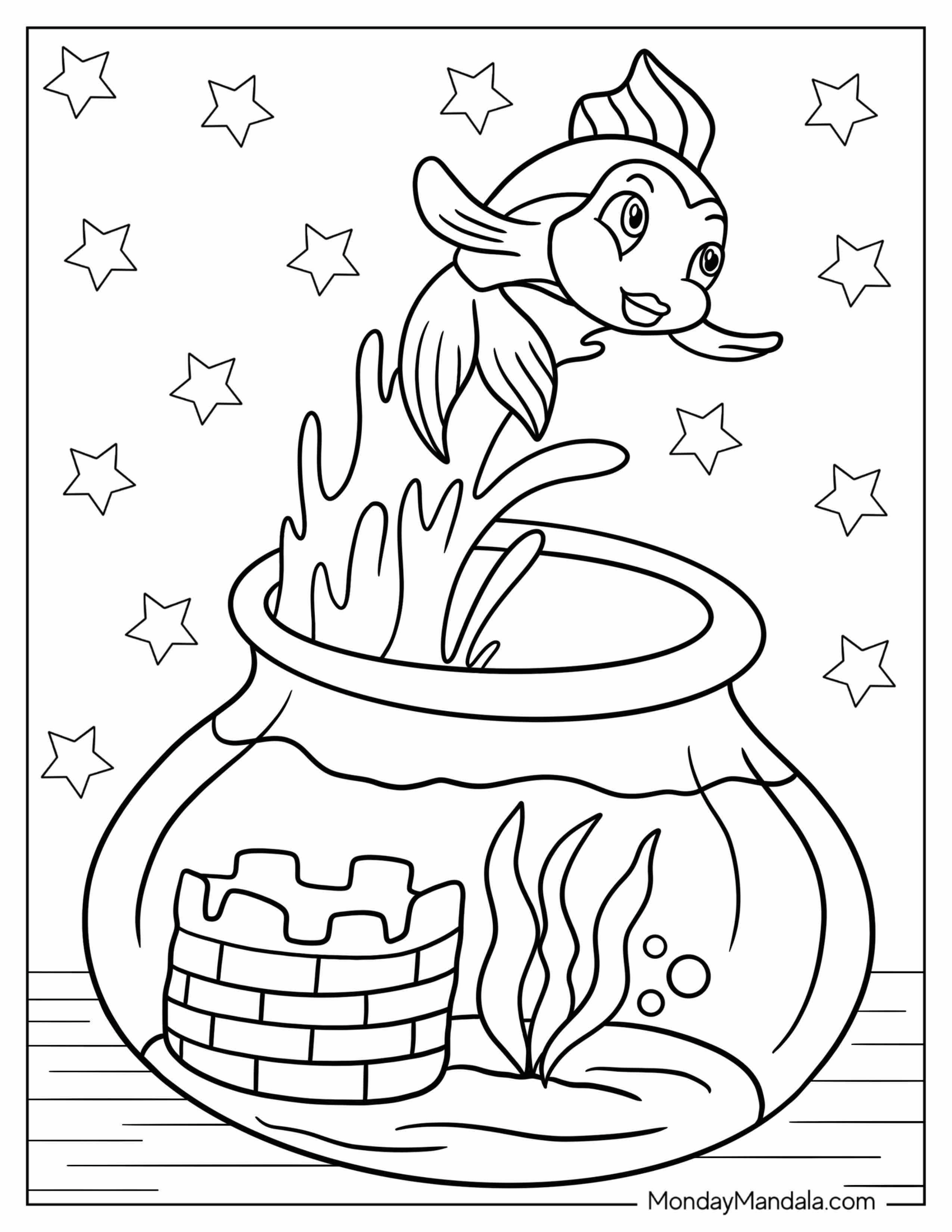 Pinocchio Coloring Page Of Cleo The Goldfish Jumping Out Of Fishbowl