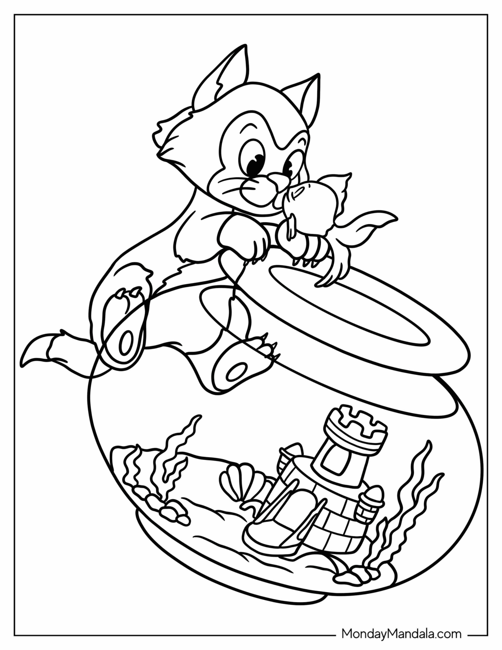 Pinocchio Coloring Page Of Easy Figaro And Cleo Nose To Nose For Kids