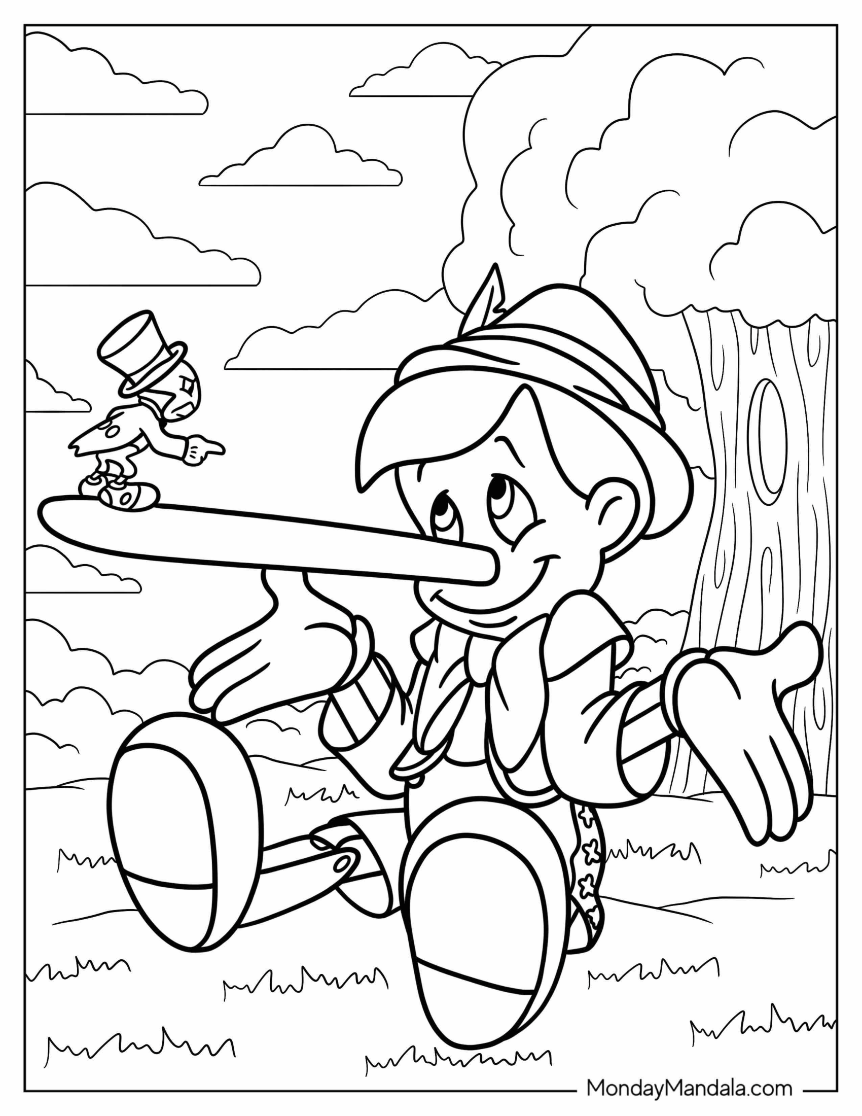 Pinocchio Coloring Page With Super Long Nose For Lying