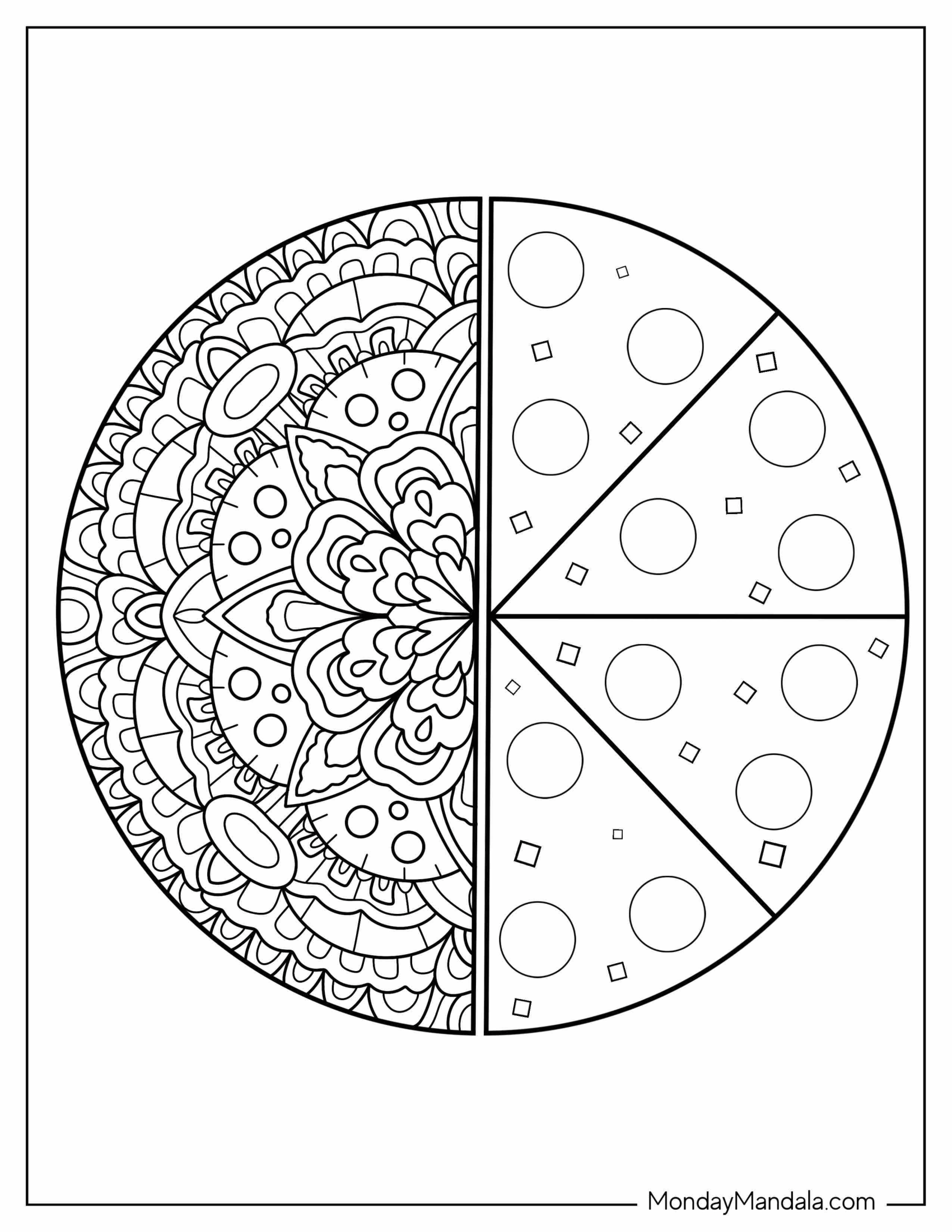 Pizza Mandala Coloring Page