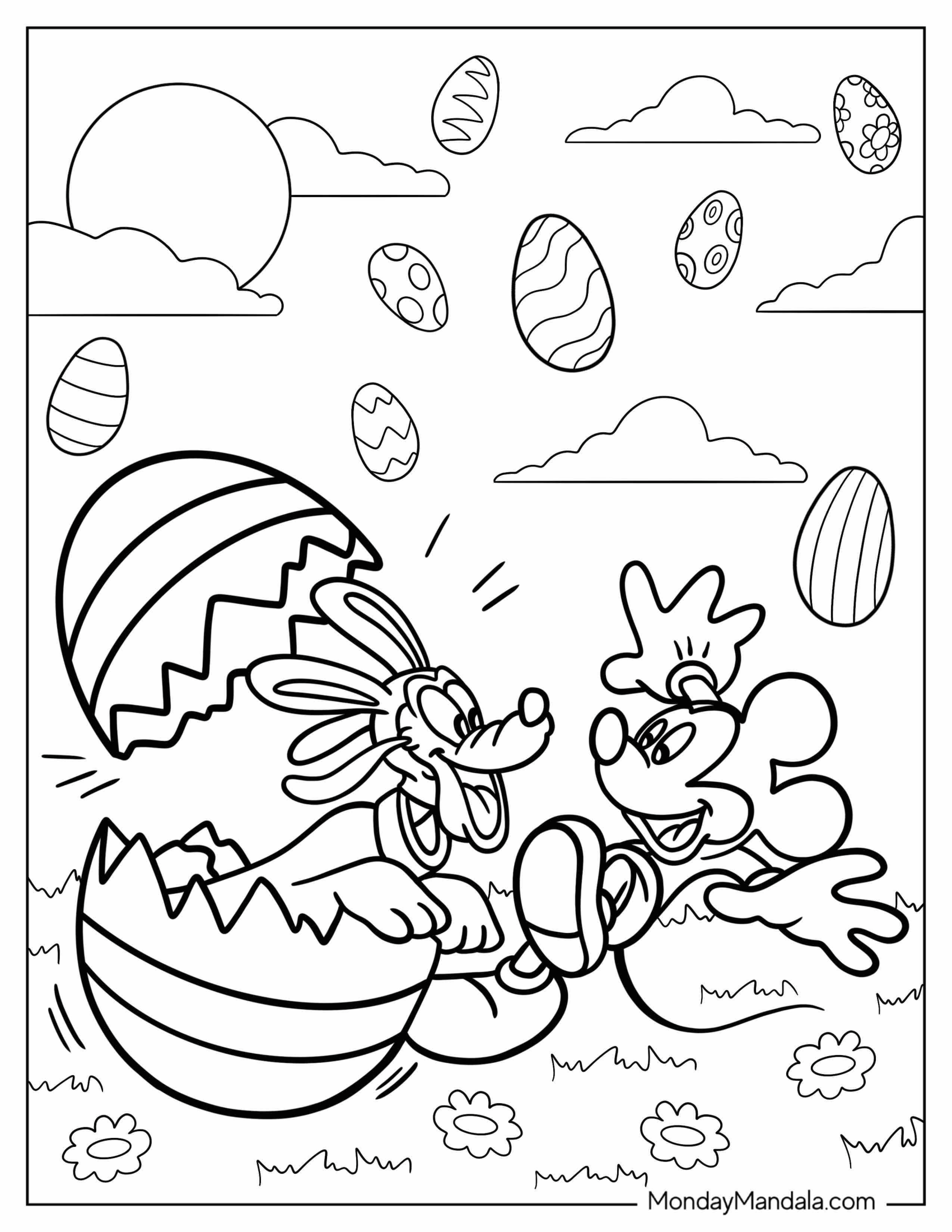 Pluto Coloring Page Coming Out Of Easter Egg To Surprise Mickey Mouse