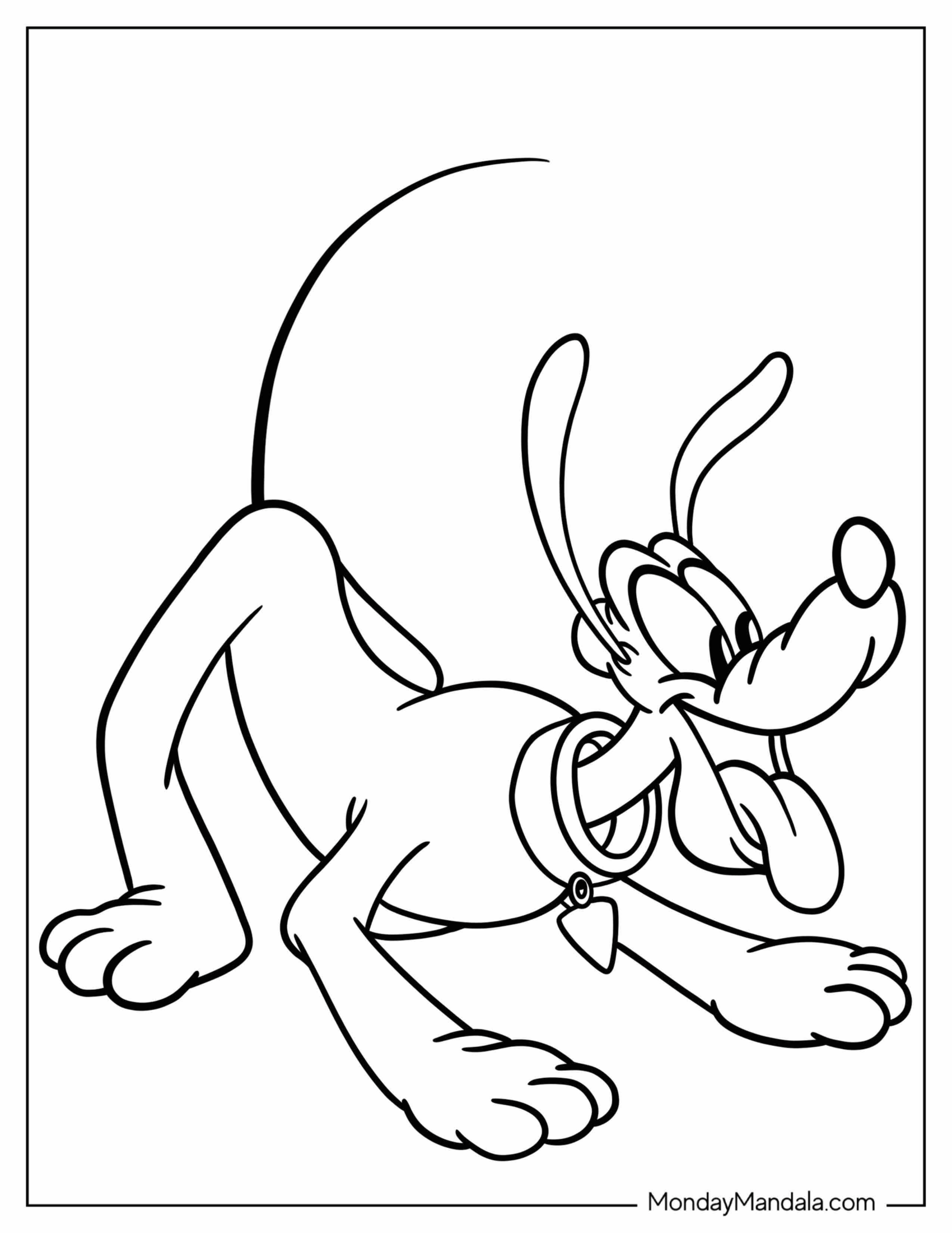 Pluto Coloring Page In Play Bow Pose For Kids