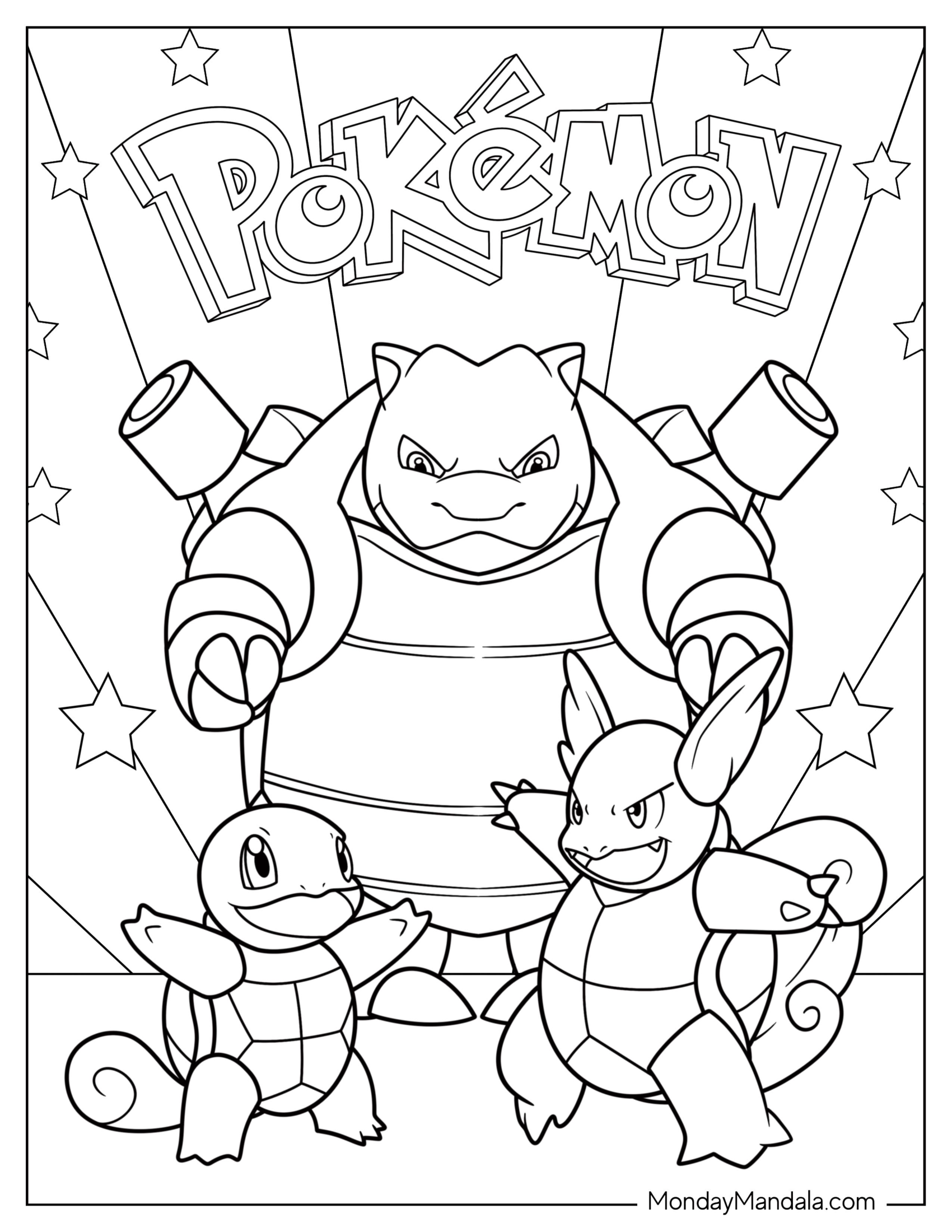 Pokemon Blastoise Coloring Page, Wartortle, And Squirtle Pokemon Poster