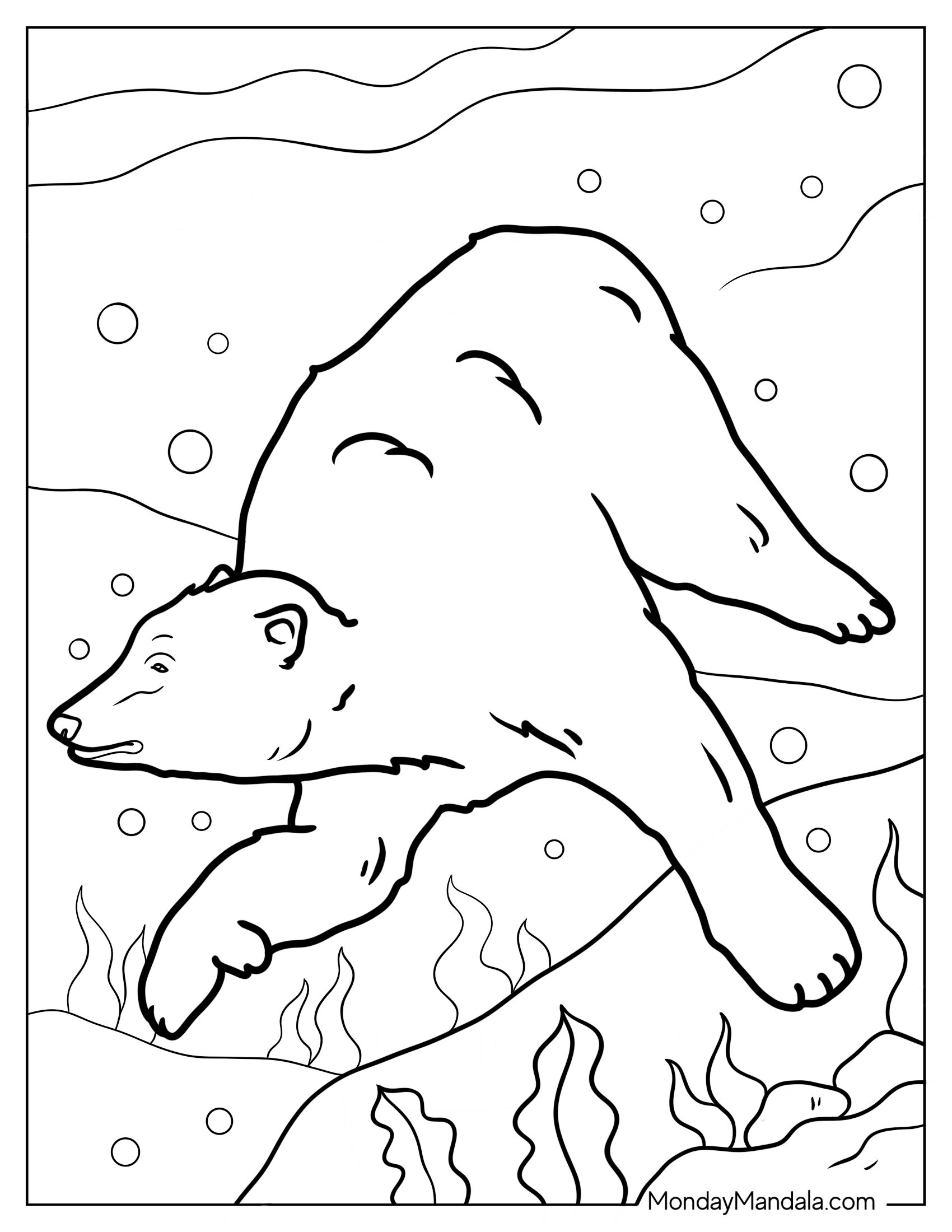 Polar Bear Swimming Coloring Sheet