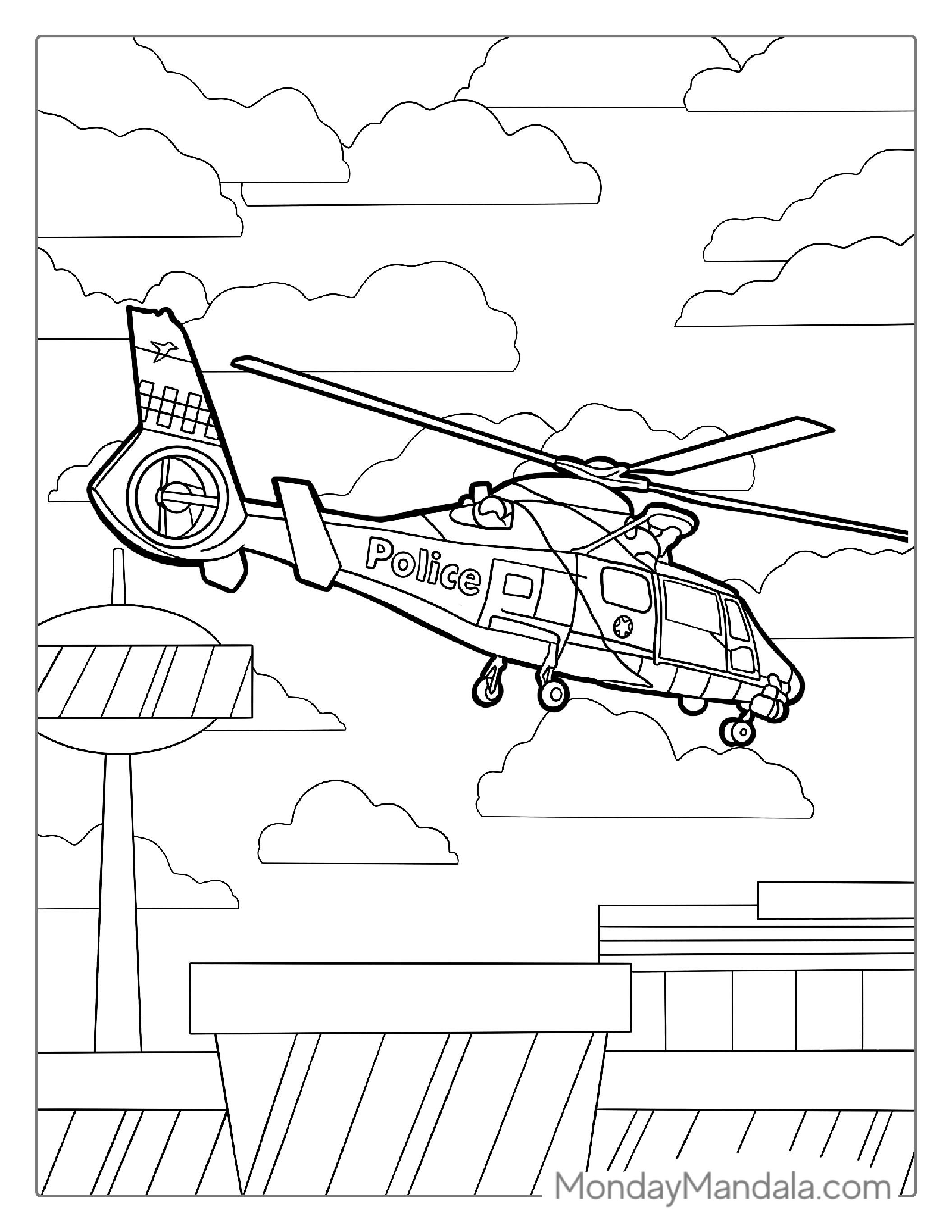 Police Helicopter Coloring Page For Kids