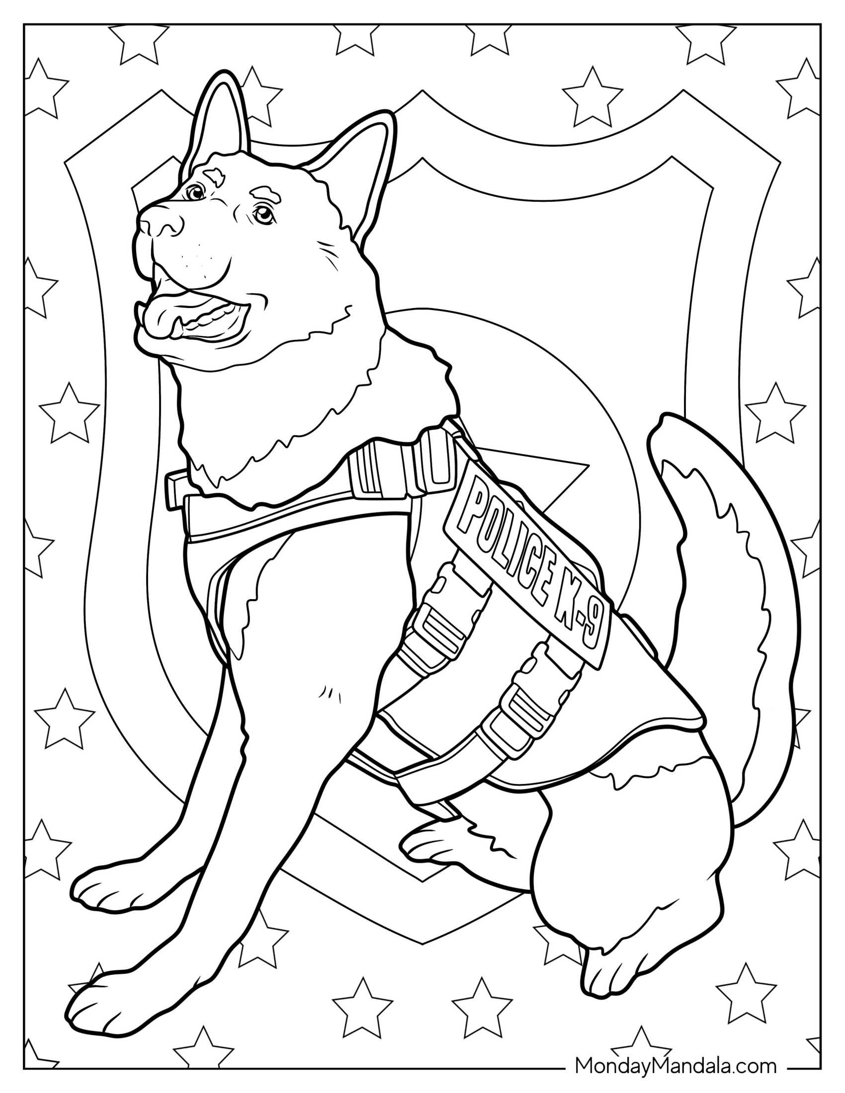 Police K 9 German Shepherd Coloring Page