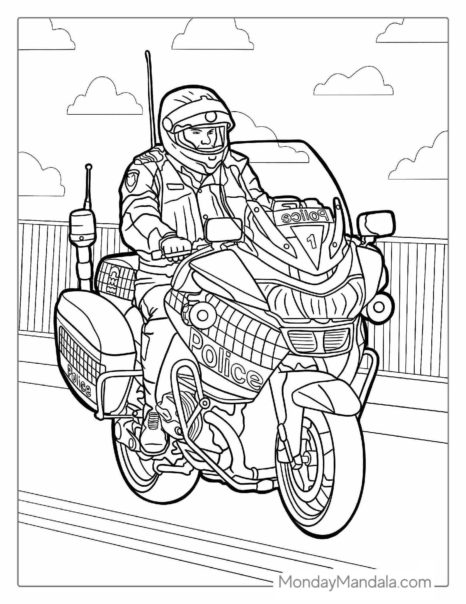 Police Motorcycle Coloring Page For Kids