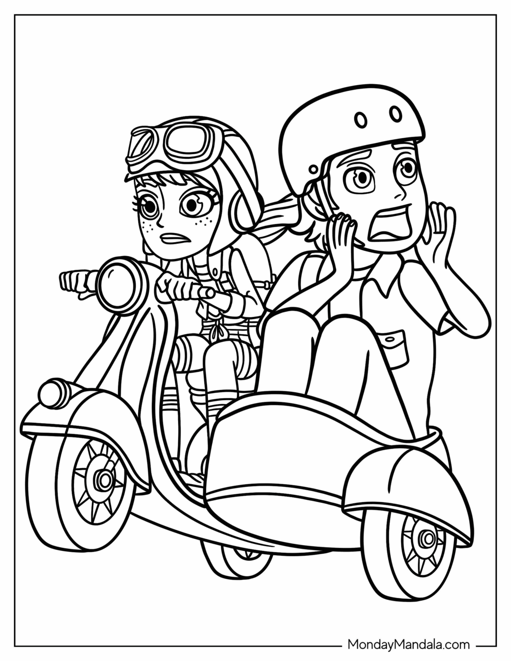 Polly Pocket Coloring Page Riding Scooter With Sidecar With Nikolas