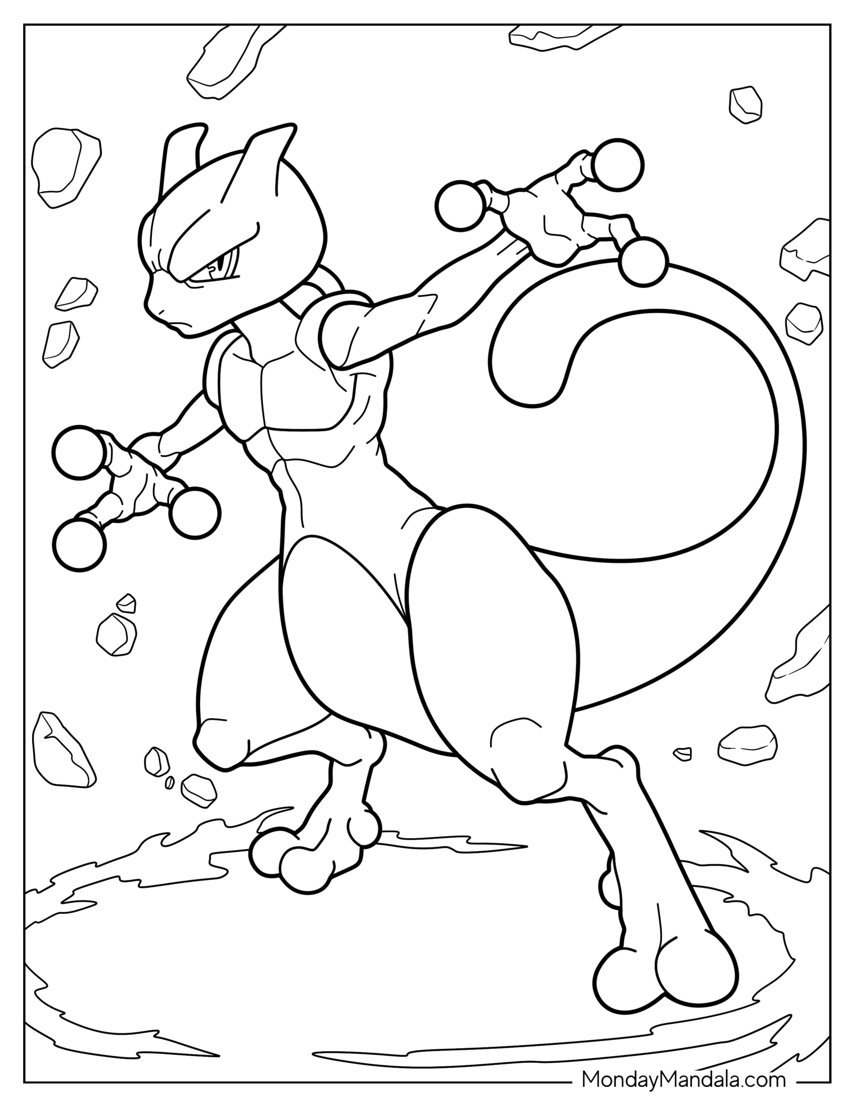 Powerful Mewtwo Coloring Page