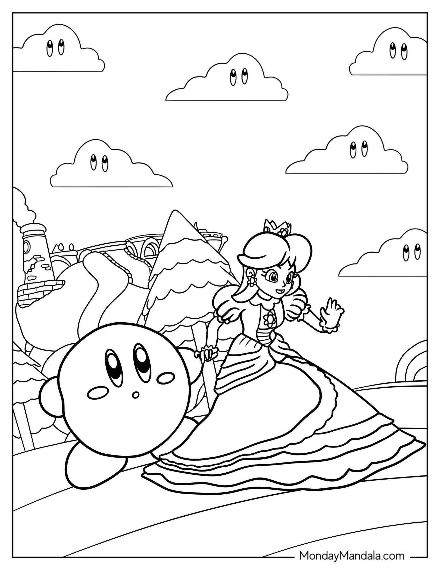 Princess Daisy Coloring Page With Kirby