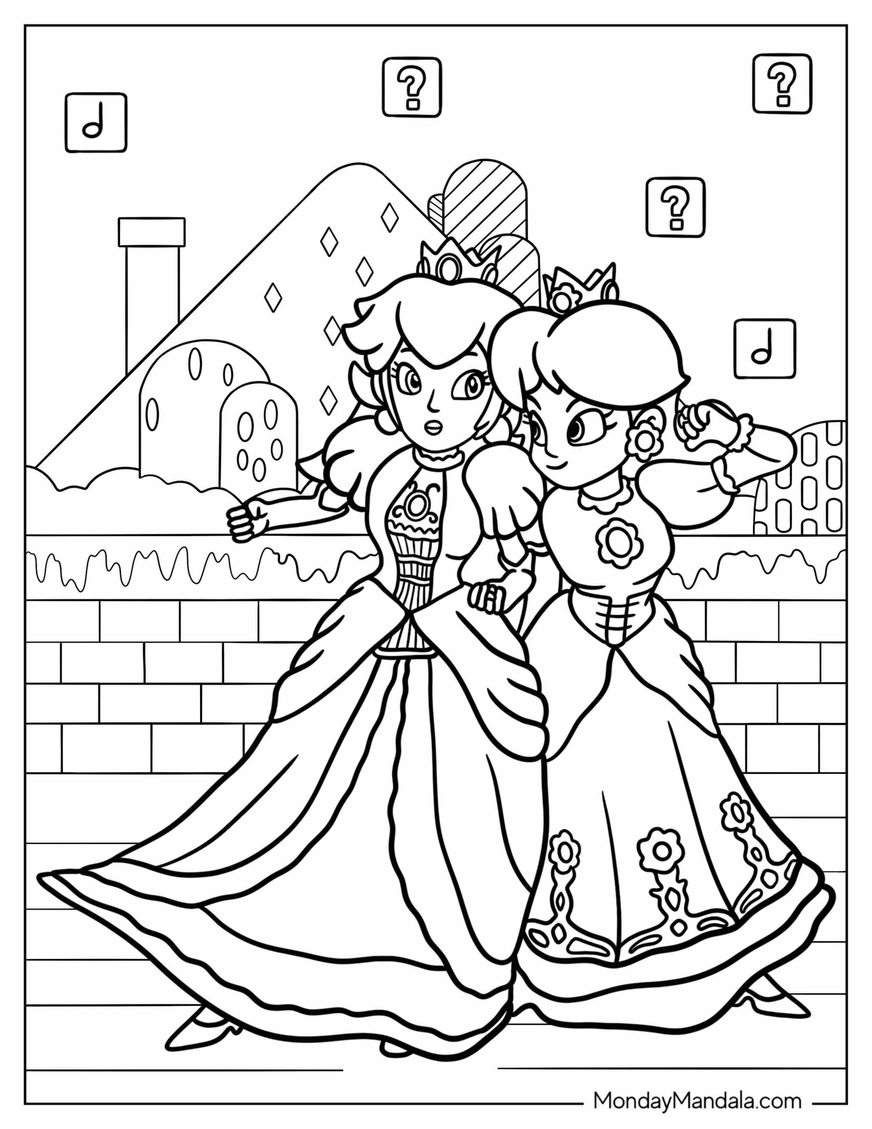 Princess Peach And Princess Daisy Coloring Page In Super Mario Bros